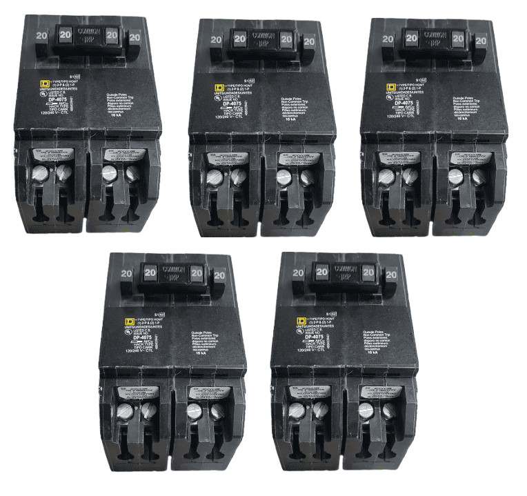 5-PACK Square D 2-20-Amp Single-Pole 1-20-Amp 2-Pole Quad Tandem Circuit Breaker