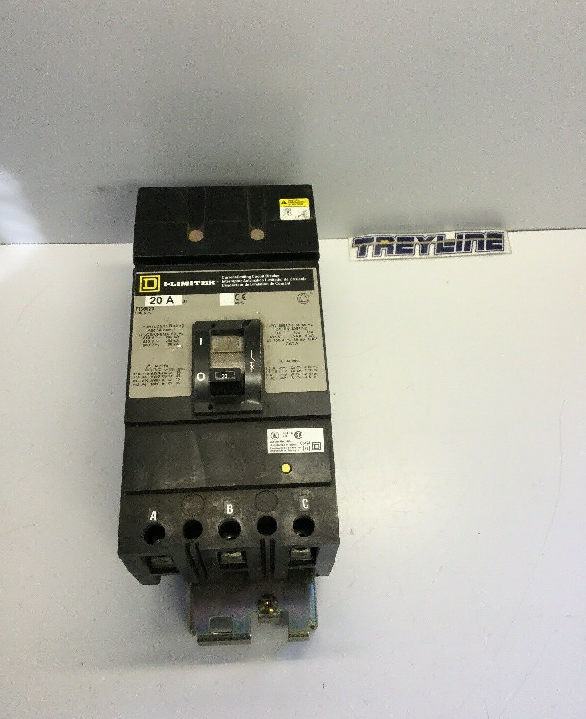NEW, SQUARE D, FI36020, CURRENT LIMITING CIRCUIT BREAKER, 20A, 3P, 600V. (17F-3)
