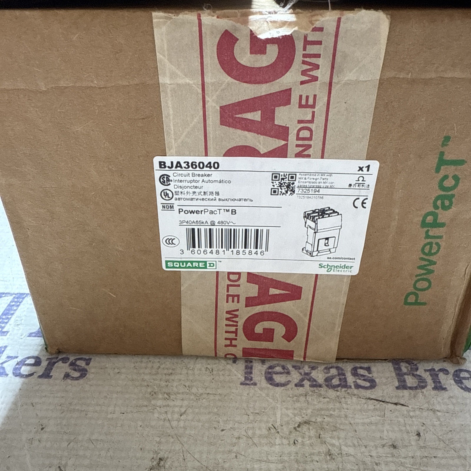 NIB – Square D – BJA36040 – Powerpact B Circuit Breaker, 3-Pole, 40A, 25Ka At