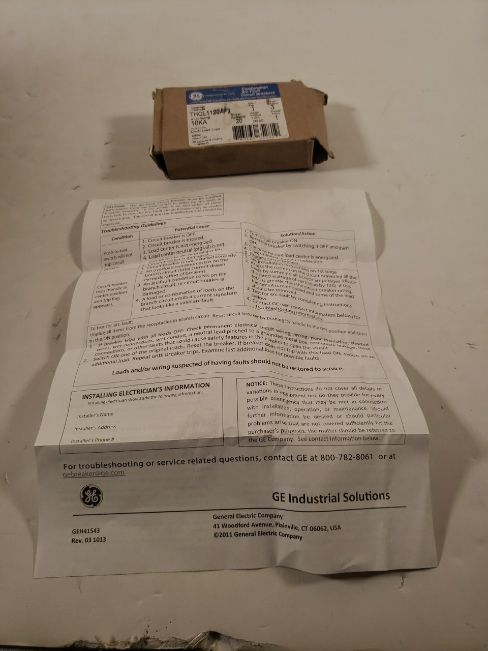 GE Combination Arc Fault Circuit Breakers THQL1120AF2, 20 Amps 120 Volts 1 Pole