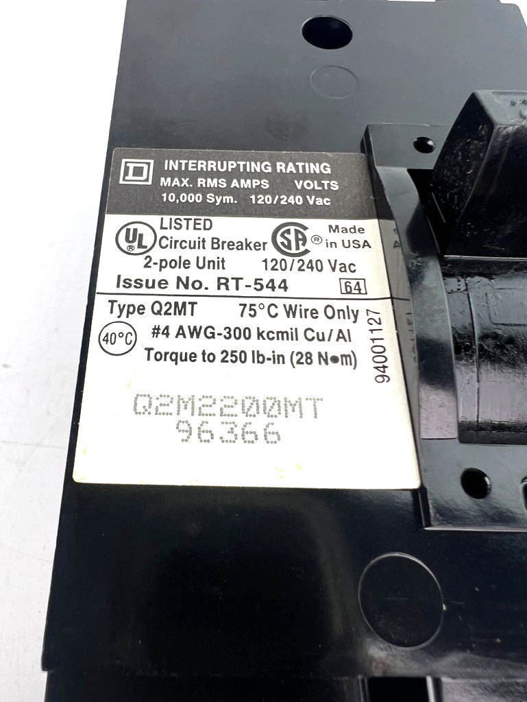 Square D Q2M2200MT 200 Amp 2 Pole Circuit Breaker Type Q2MT 240VAC 2P — NEW NIB