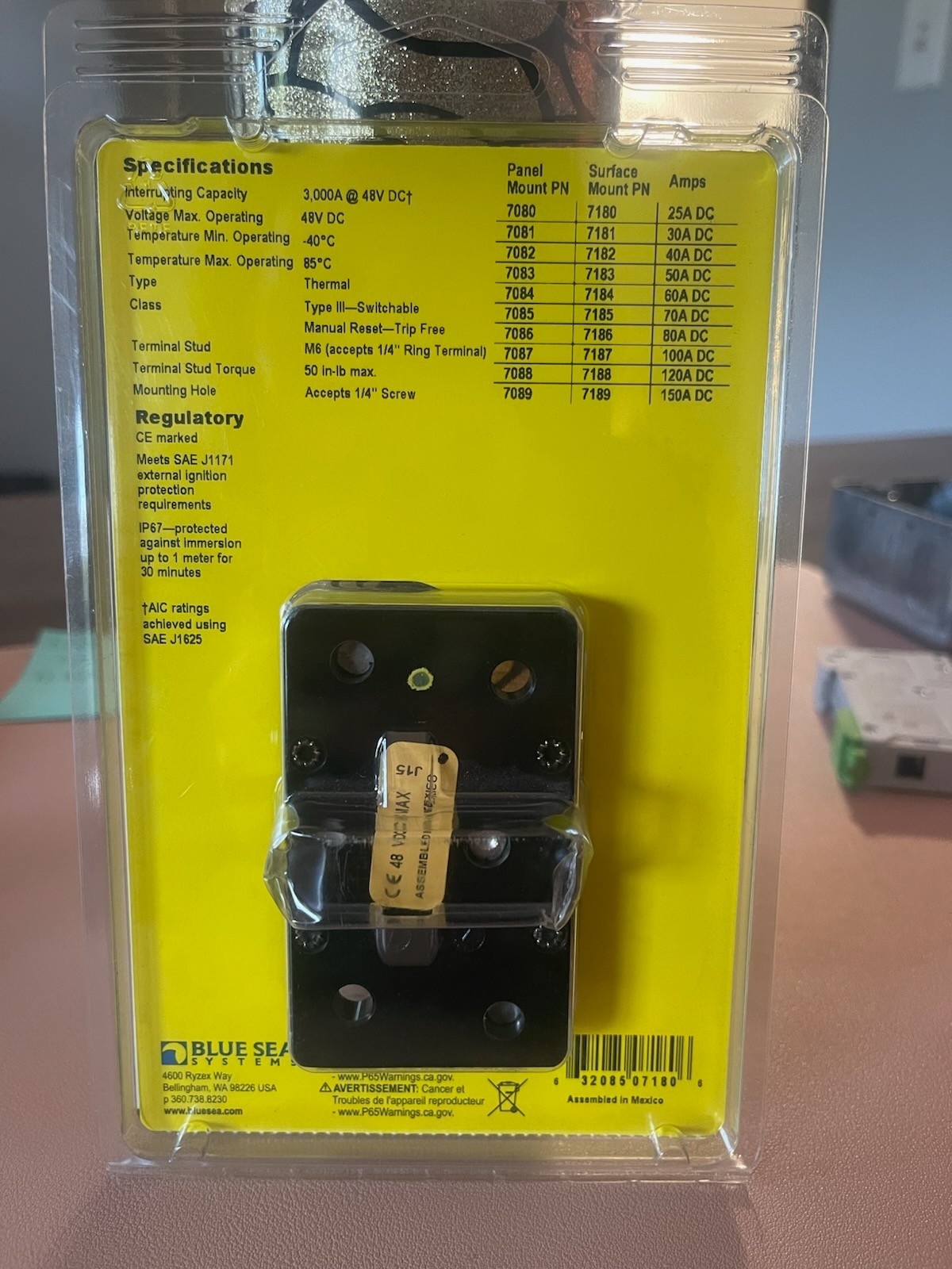 Blue Sea Systems 285 Series Circuit Breaker 75A Surface Mount 48V