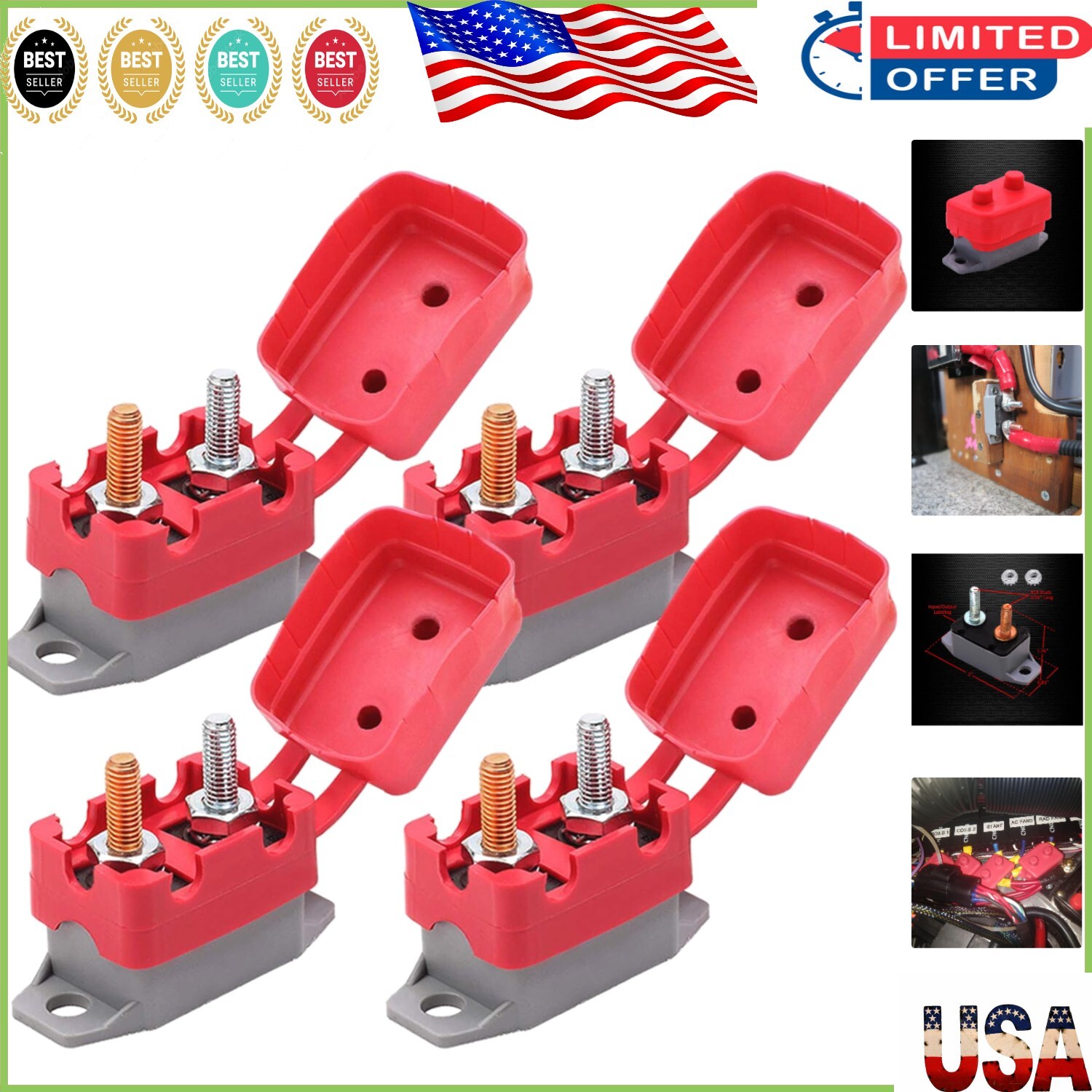 Compact 30A Automatic Reset Circuit Breaker with Rustproof Housing – 4 Pieces