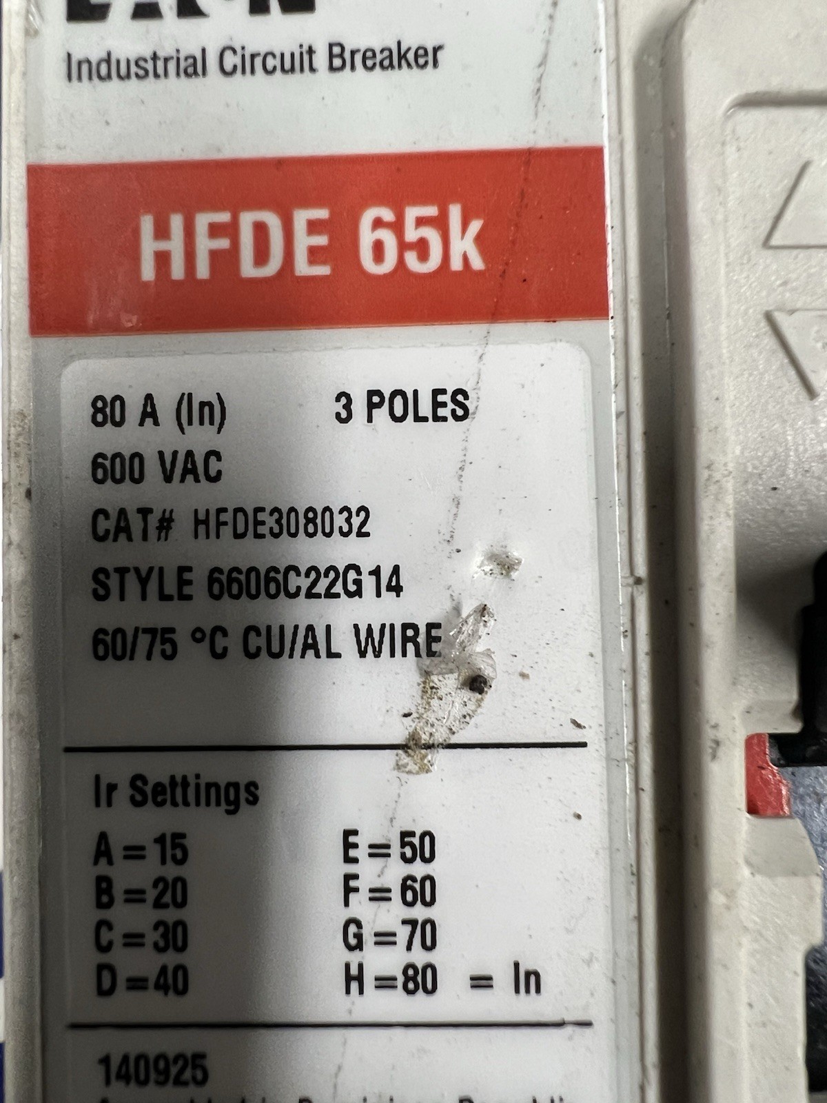 Eaton HFDE308032 80A 3 Pole Circuit Breaker – White