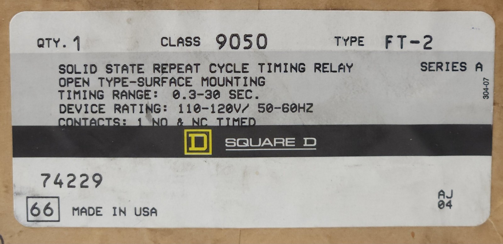 SEALED SQUARE D 9050 FT-2 Solid State Repeat Cycle Timing Relay Module Timer 0.3