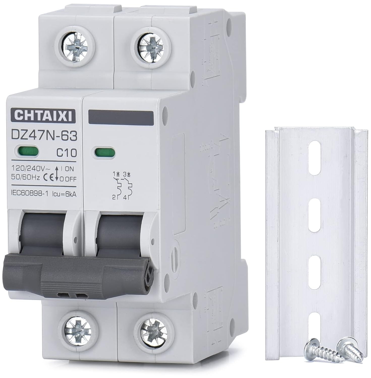 AC Miniature Circuit Breaker, 20 Amp 120V/240V 2 Pole DIN Rail Mount Circuit Bre