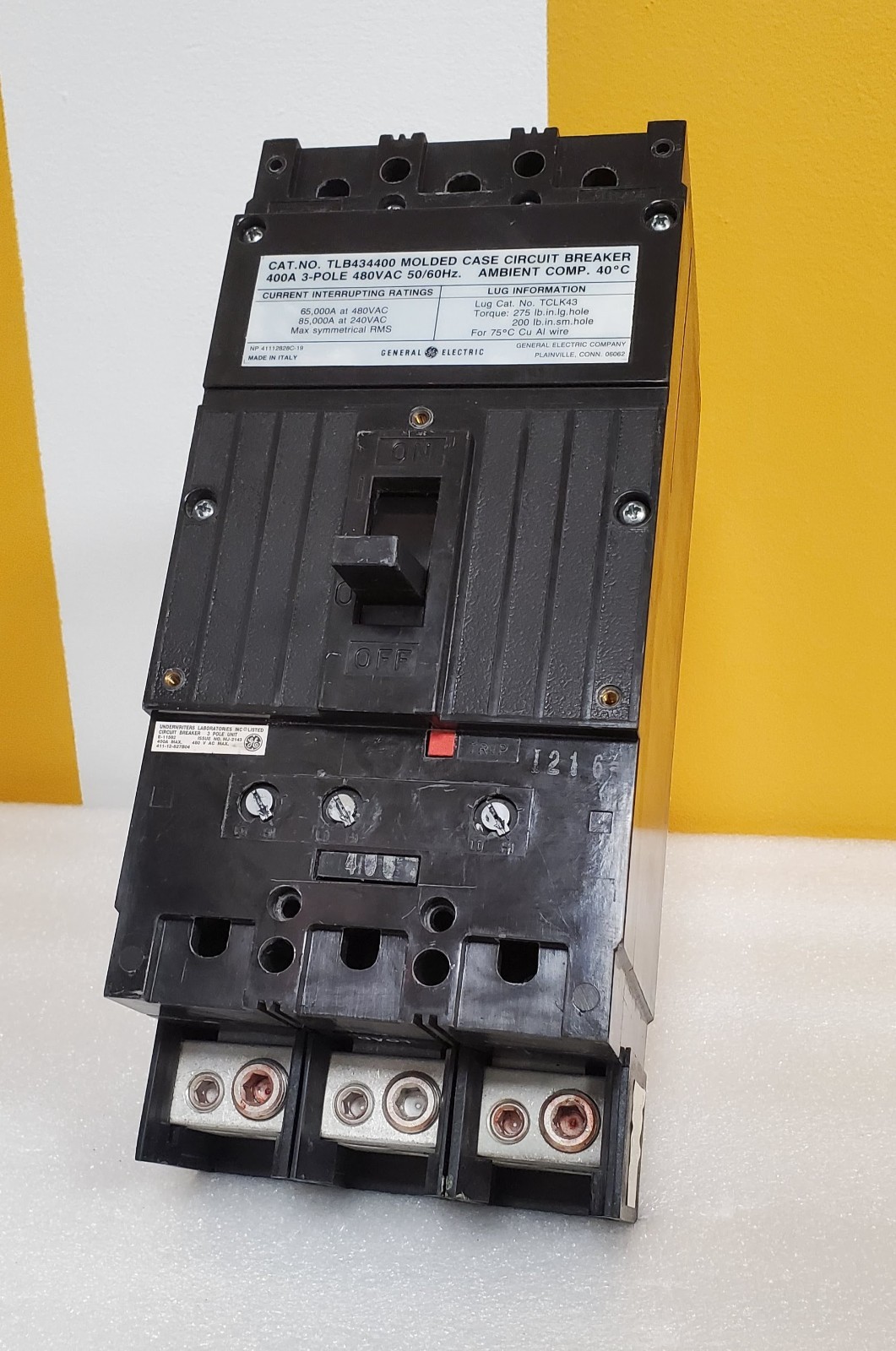 GE 400 Amp Circuit Breaker 3 Pole 480 VAC TLB434400 MAG ADJ MADE IN ITALY TESTED