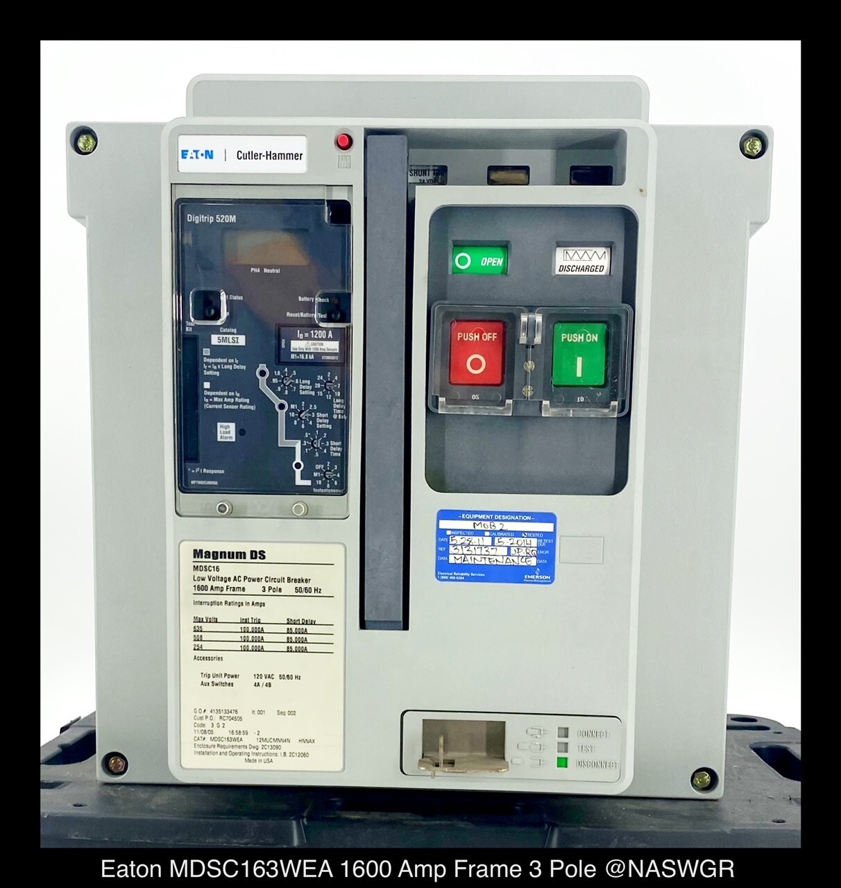 Eaton Magnum DS MDSC16 Circuit Breaker MO/DO ~ 1200A -Tested/1Yr Warranty