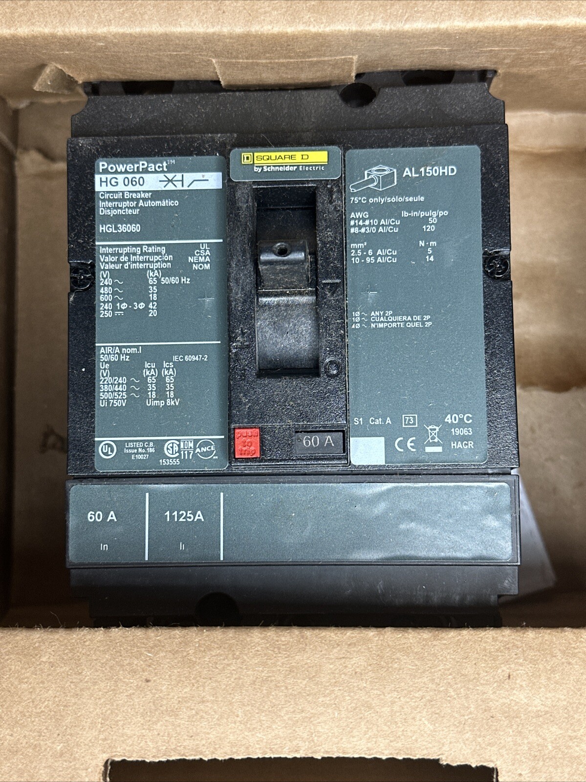 Square D HGL36060 Circuit Breaker