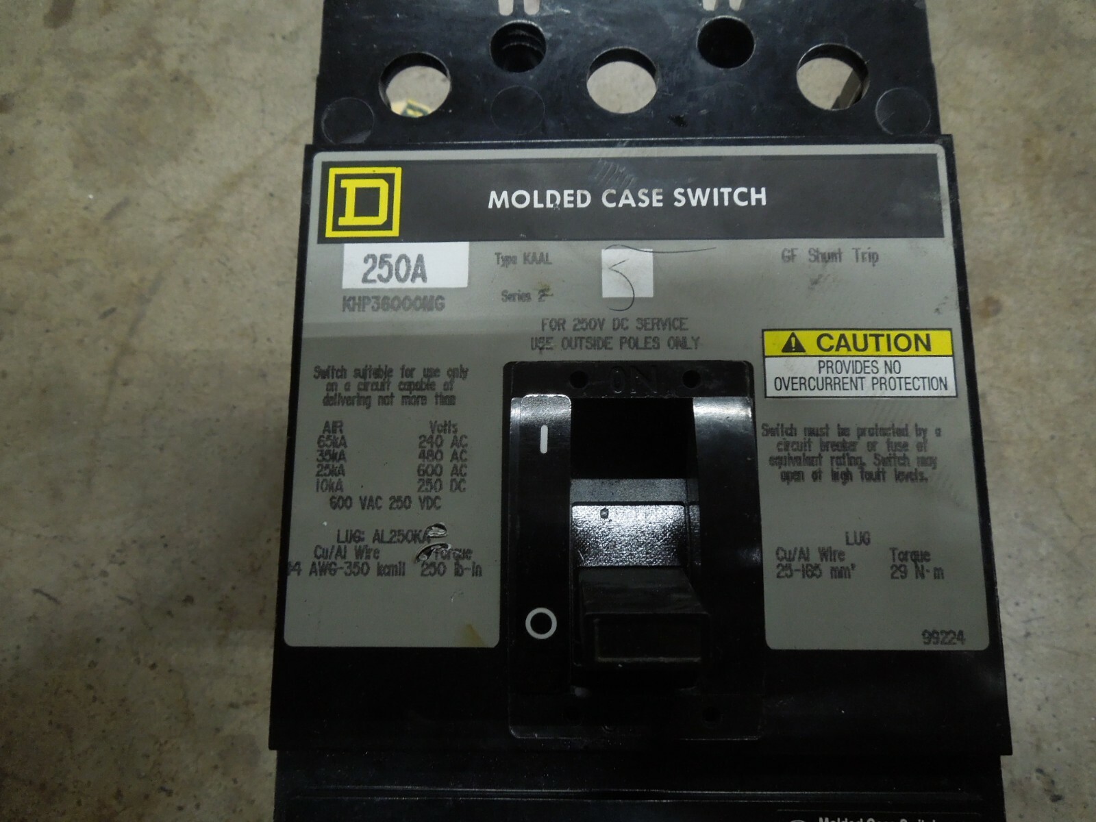 Square D KHP36000MG 250A 3p 600V Molded Case Switch GFM250 Ground Fault Module