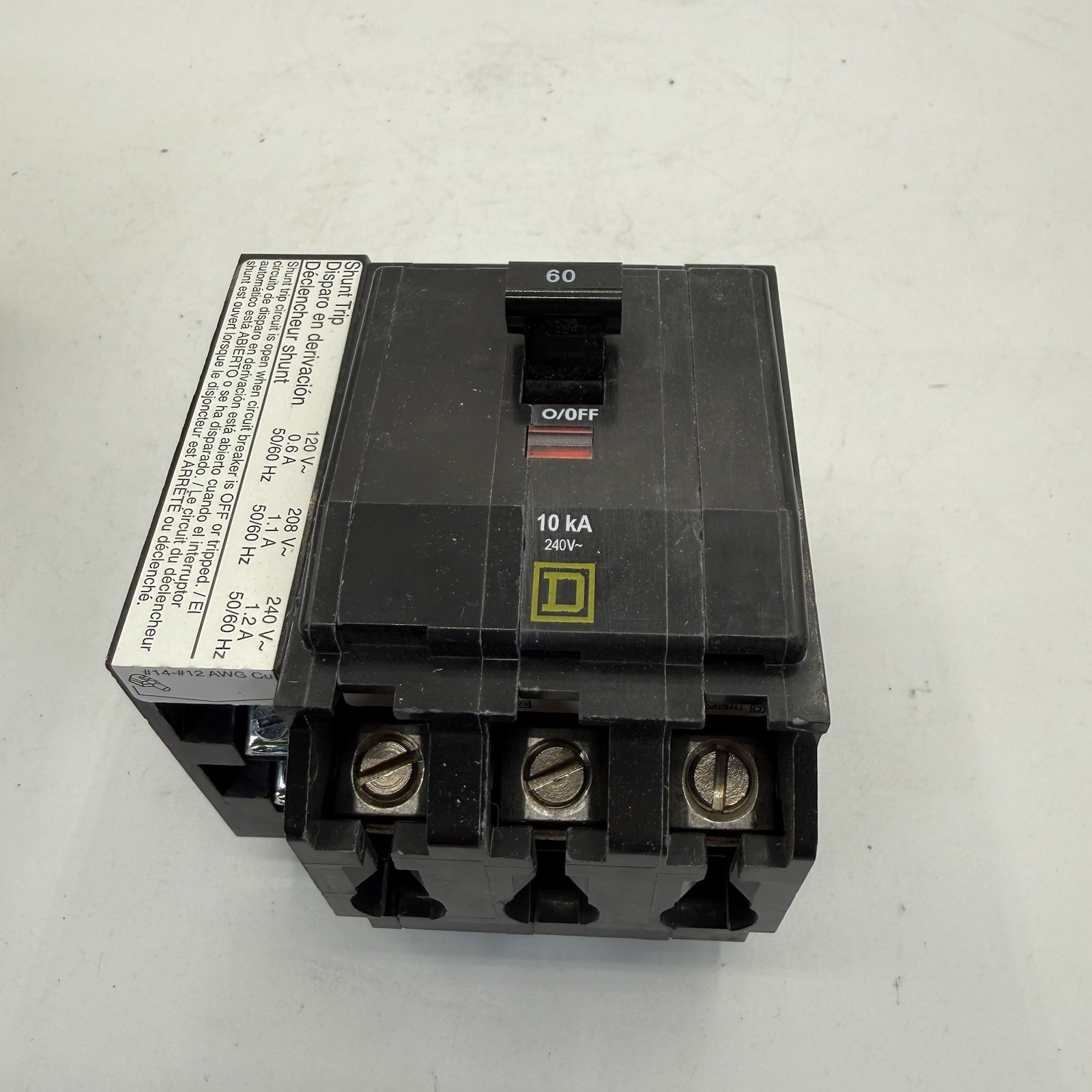 BRAND NEW – Square D QO3601021 60A 3-Pole 120/240V Shunt Trip Circuit Breaker