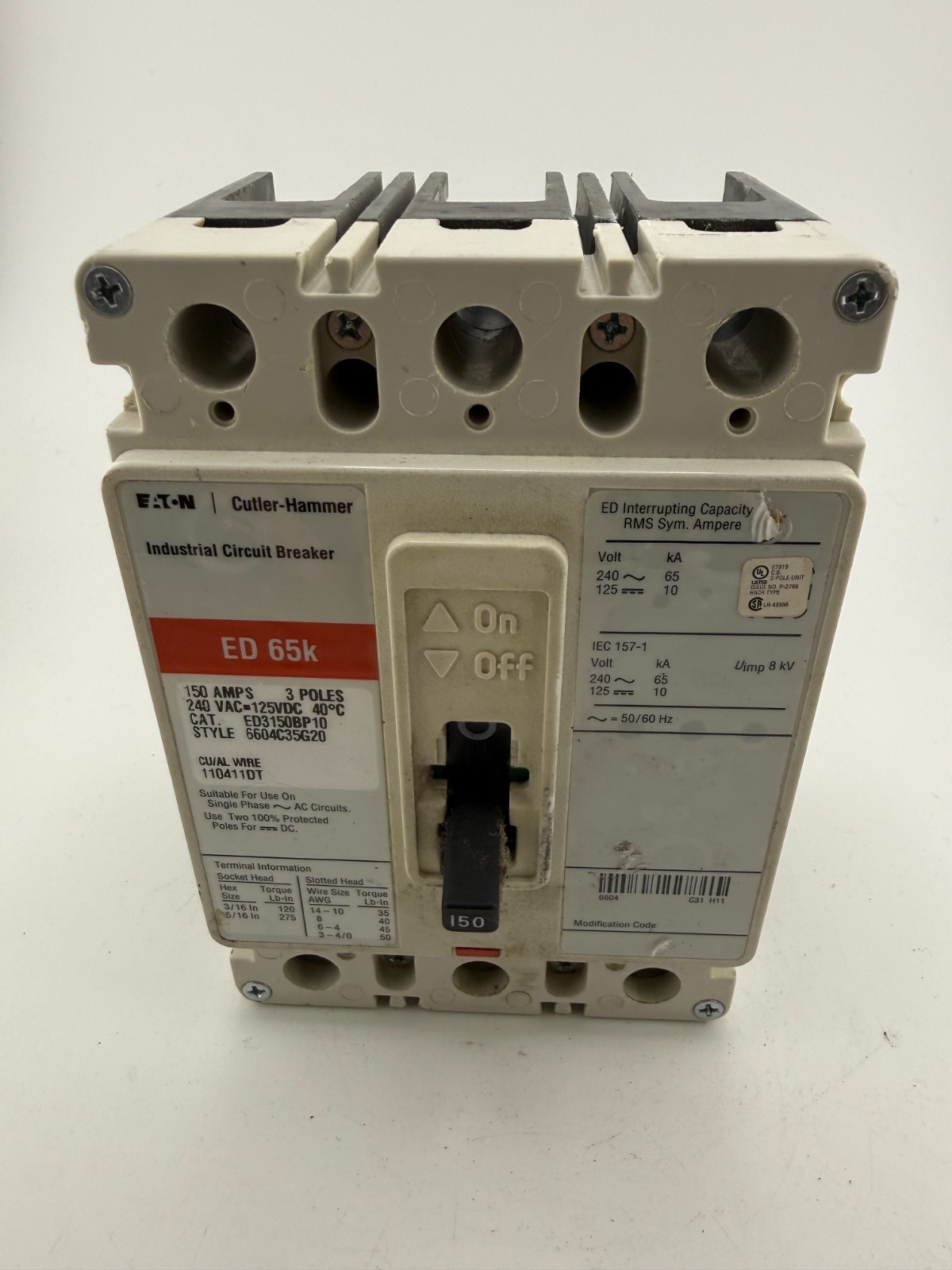Eaton ED3150BP20 Black 130-Amp 3 Poles 240 Volts Industrial Circuit Breaker