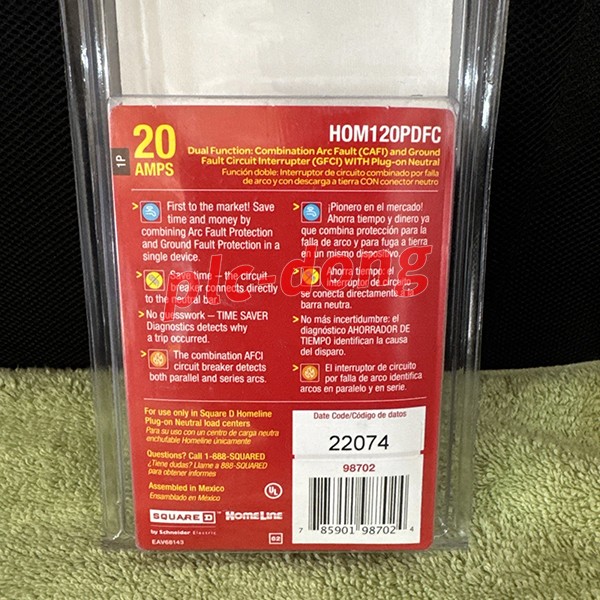 SQUARE D HOM120PDFC 20A GFCI -PLUG ON NEUTRAL NEW