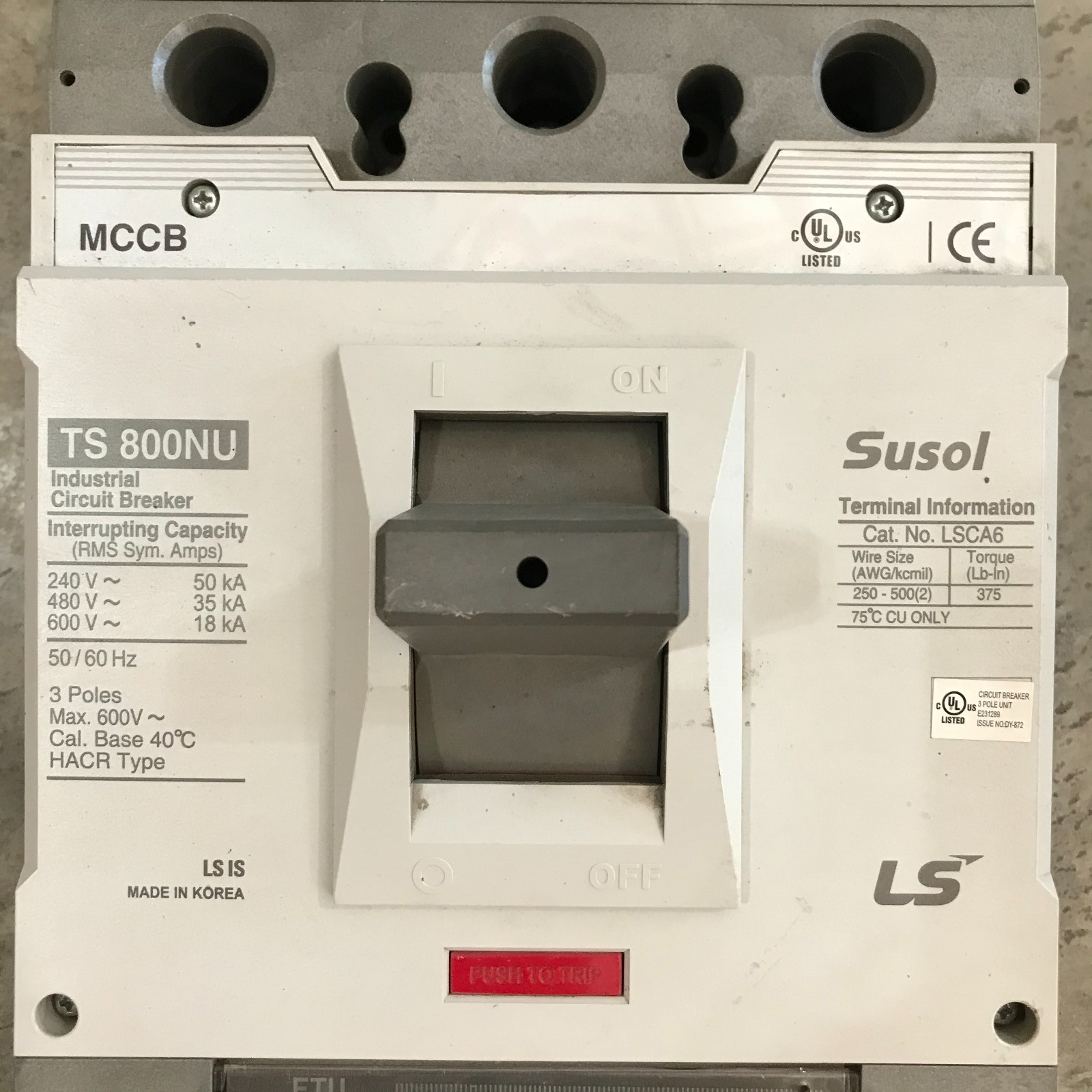 Susol LS Electric Circuit Breaker MCCB TS 800NU – Used