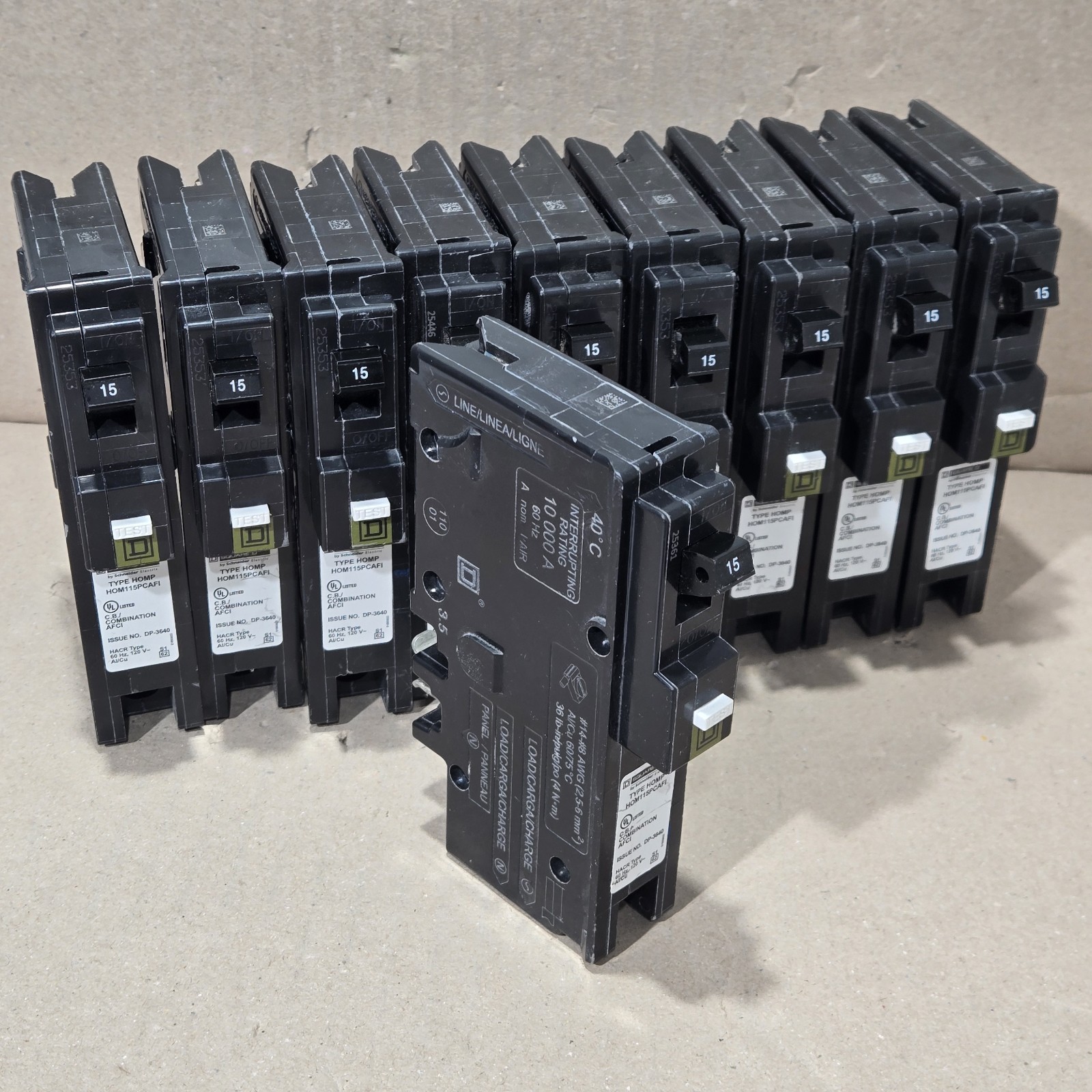 Lot of 10 Square D HOM115PCAFI HOM115PCAFIC 15A Plug-On Neutral AFCI Break
