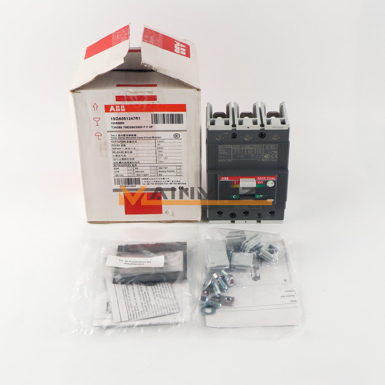 One New ABB TMAX T3N250 TMD250/2500 FF 3P 250A 1SDA051247R1 Circuit Breaker