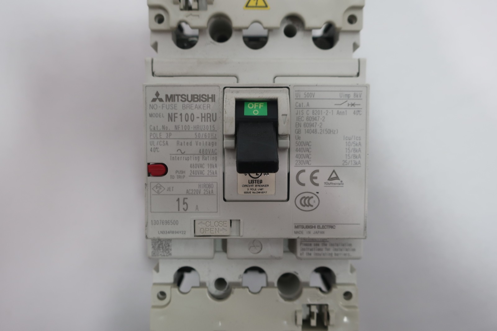 Mitsubishi NF100-HRU3P15A Molded Case Circuit Breaker 15a 480v-ac 3p