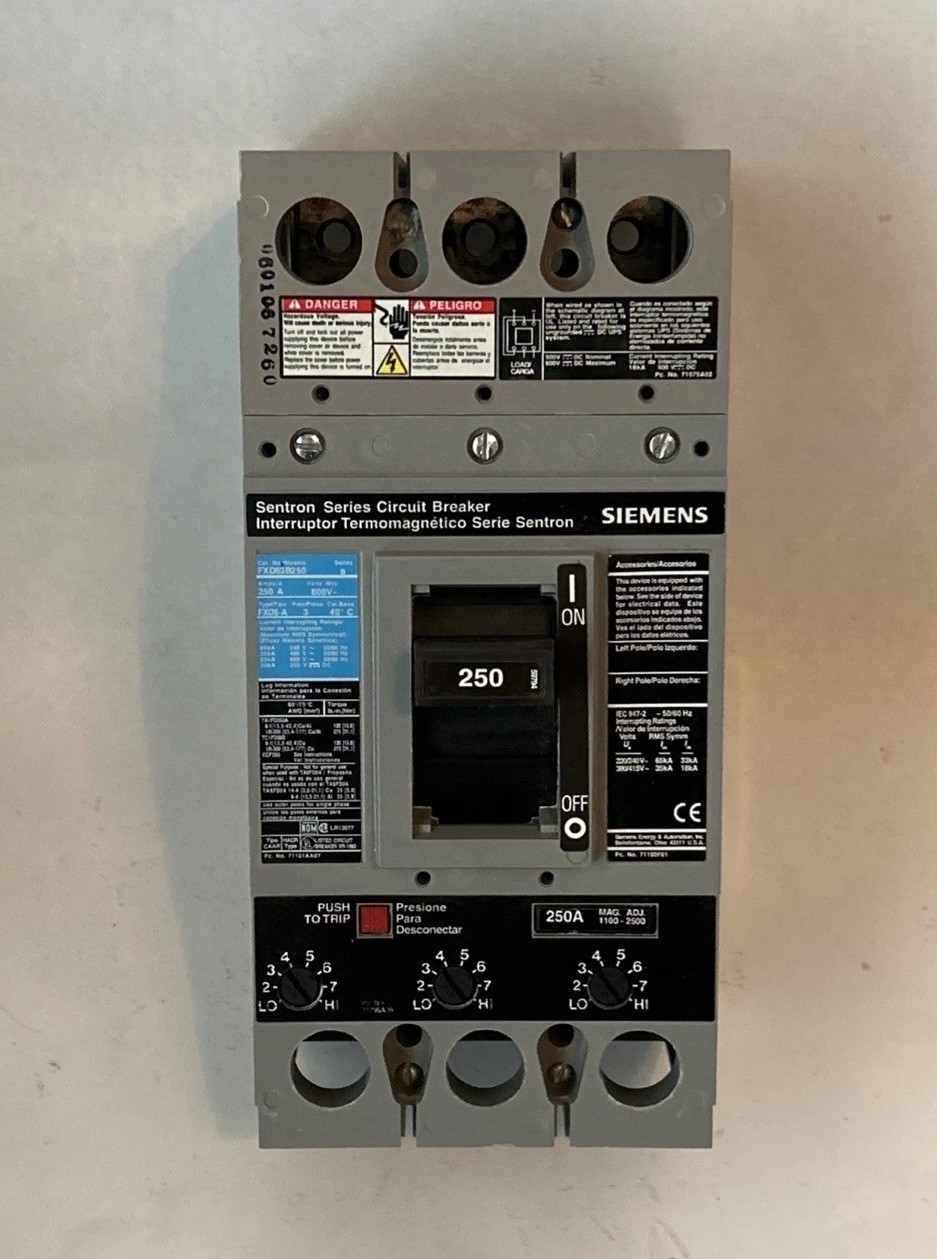 Siemens FXD63B250 250 Amp 3 Pole 600 V Max 65 kA 50/60 Hz Circuit Breaker