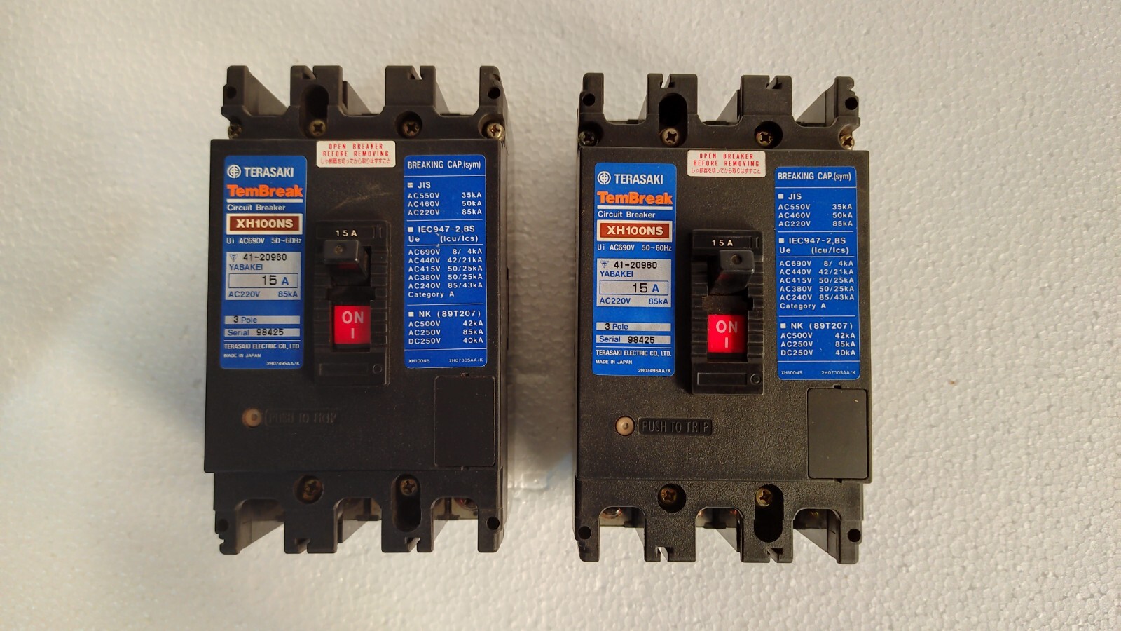Terasaki TemBreak xh100ns / XH100NS 15A 3 Pole Circuit Breaker