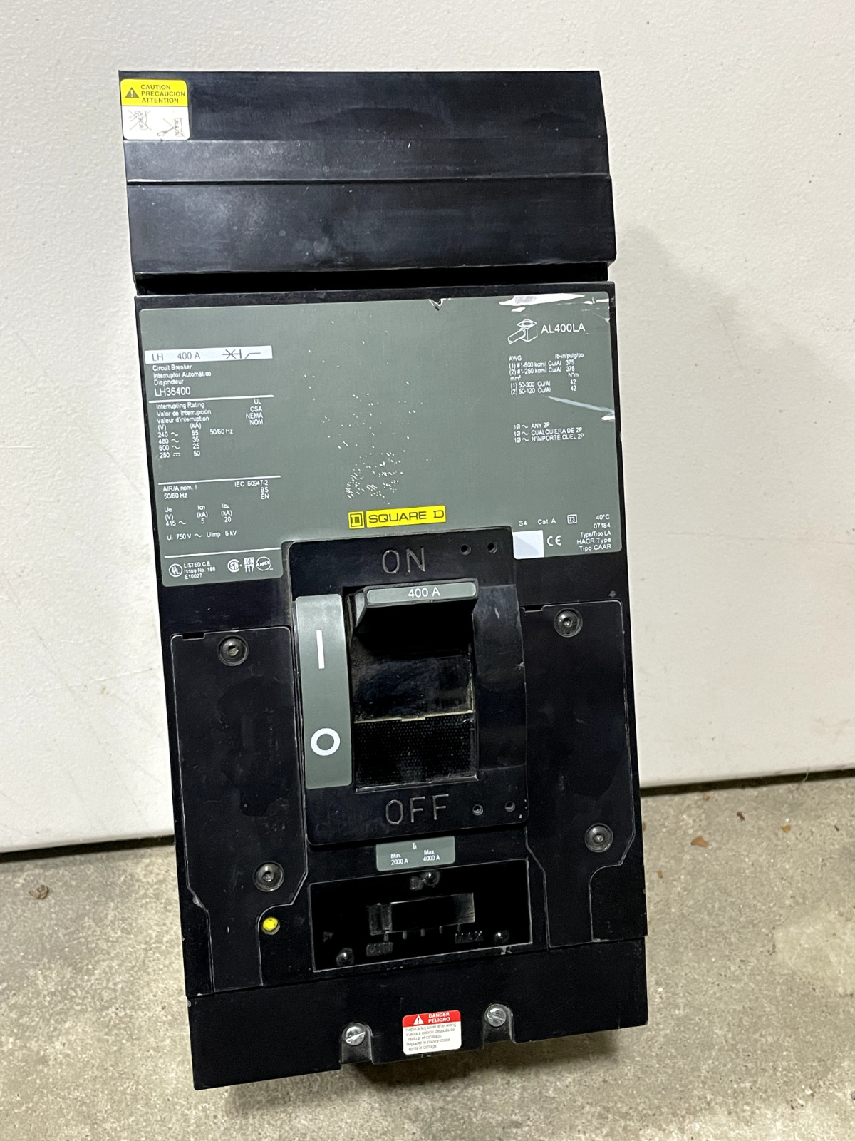 NEW Square D LH36400 3p 600v 400a I-Line Circuit Breaker 35k AIC NEW TAKEOUT