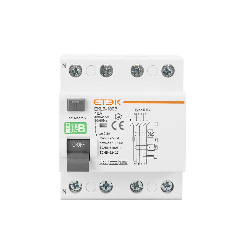 ETEK RCD RCCB Type B Earth Leakage Residual Current Circuit Breaker Evse 2P 4P 4