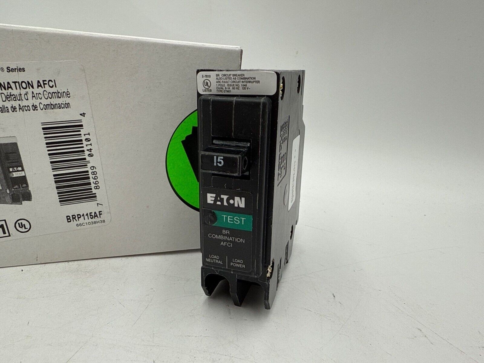 Eaton BRP115AF Circuit Breaker 15A 1P 120V Combination AFCI Plug On 15 Amp New