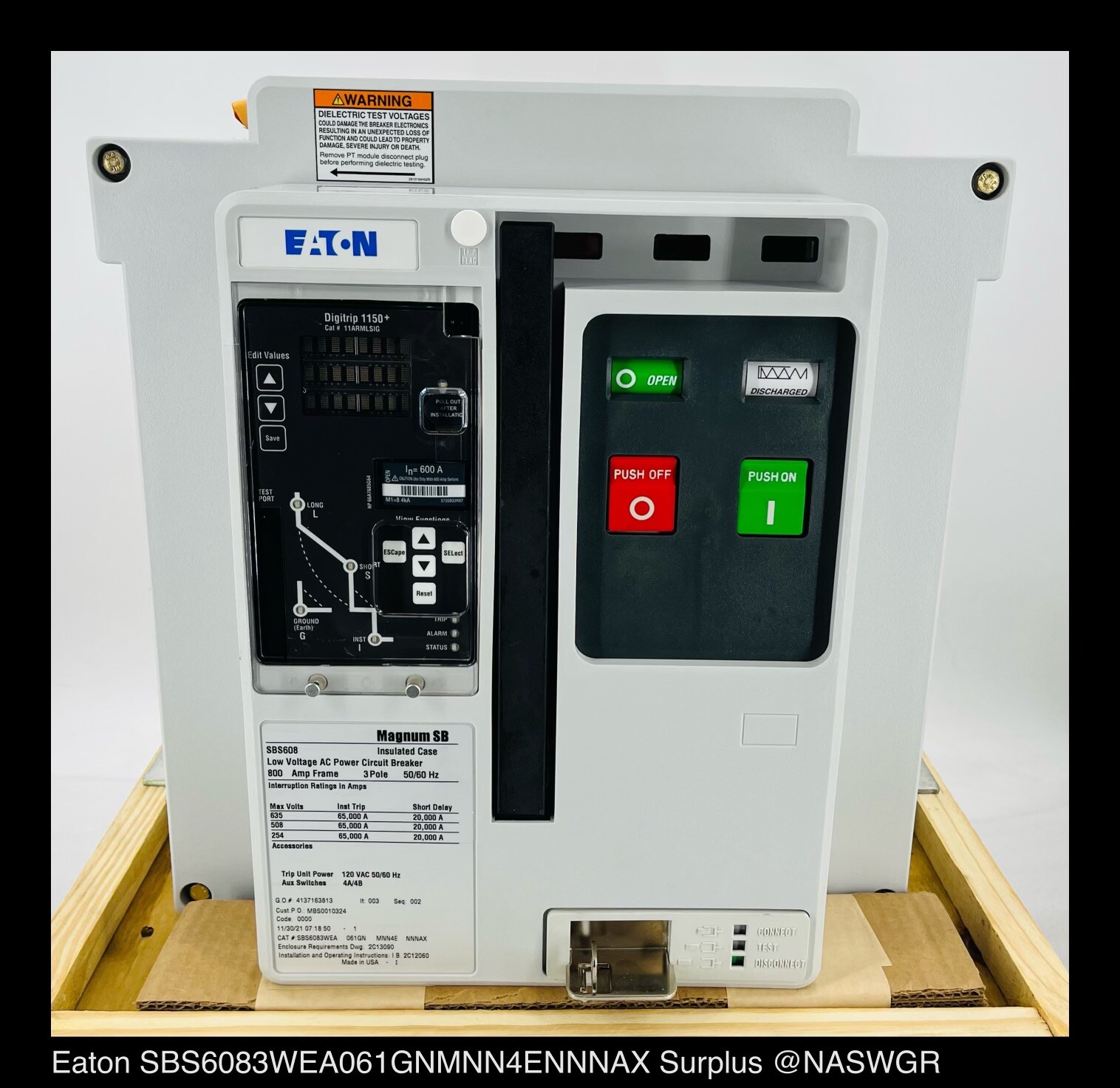 Eaton Magnum SB SBS608 Breaker (M/O,D/O) ~ 600 Amp – Unused Surplus