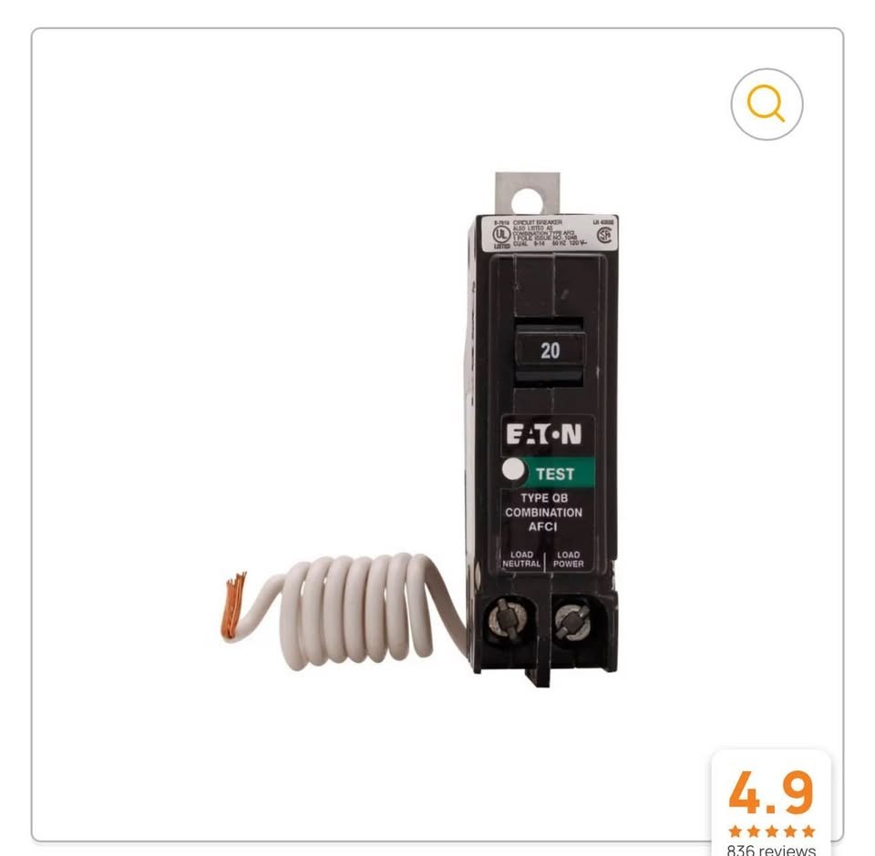 Eaton QB1020CAF circuit breaker, Bolt-on breaker AFCI, 1 pole, 20A, 10kAIC