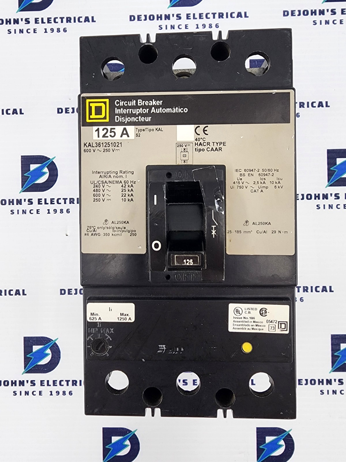 SQUARE D KAL361251021 125 AMP 3 POLE 600V SHUNT TRIP CIRCUIT BREAKER