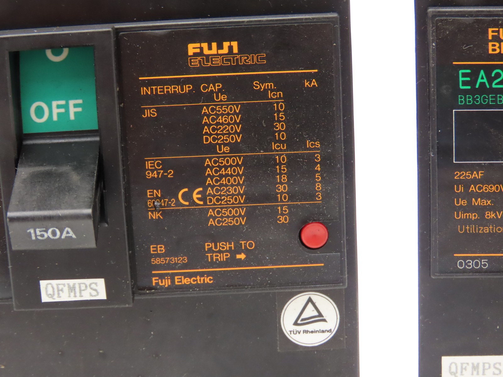 Fuji Electric EA203B Electric Circuit Breaker 150A 3 Pole Lot of 3