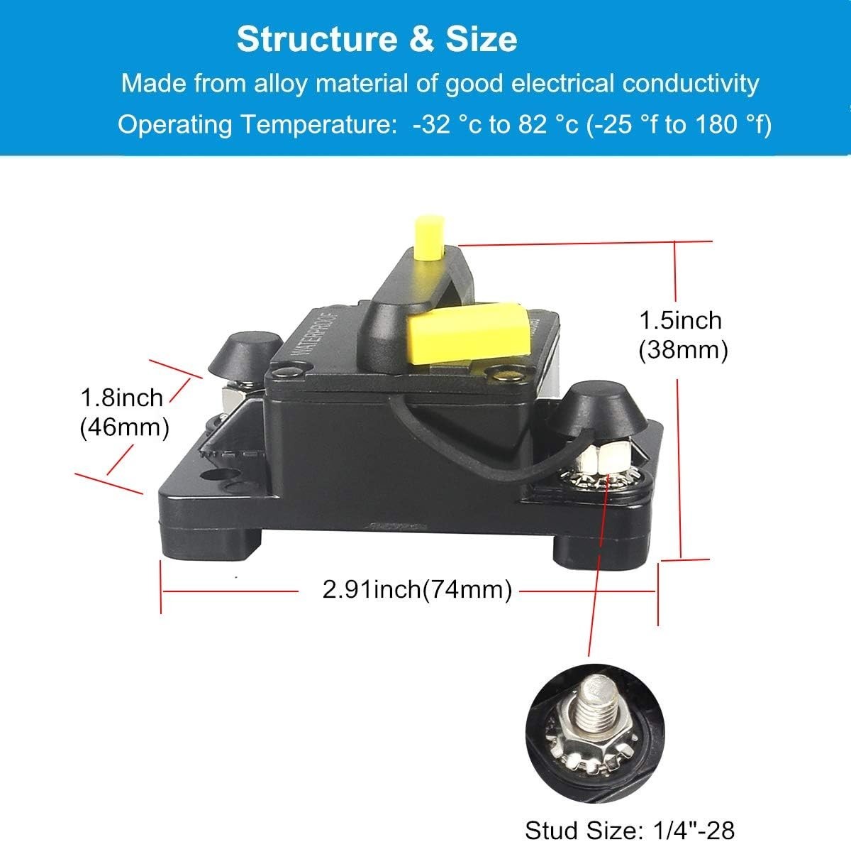 Waterproof 300A Yellow Manual Reset Circuit Breaker 12V-48V