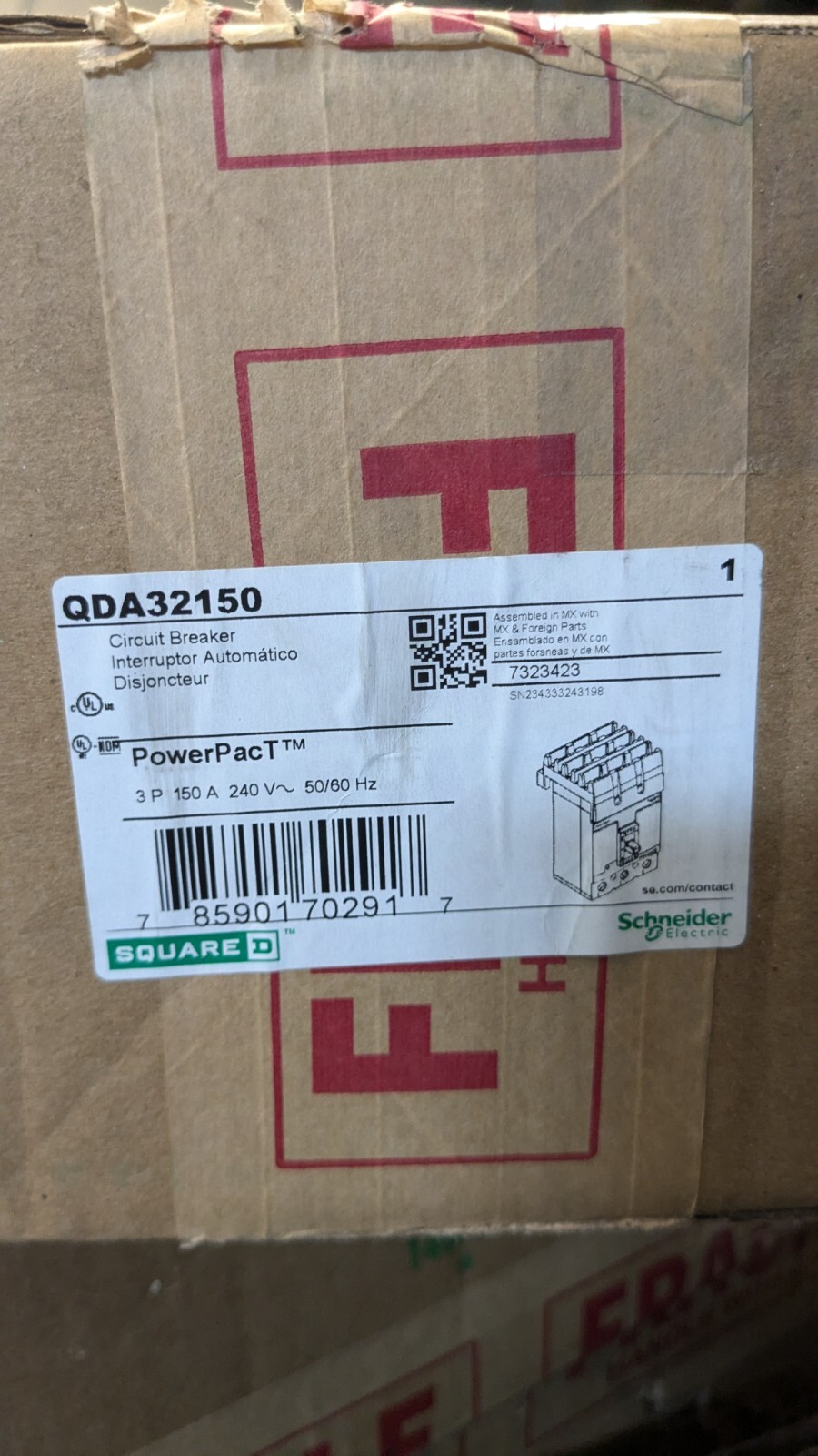 QDA32150 Square D Plug In 240V 150A 3 pole circuit breaker 25kA@240V