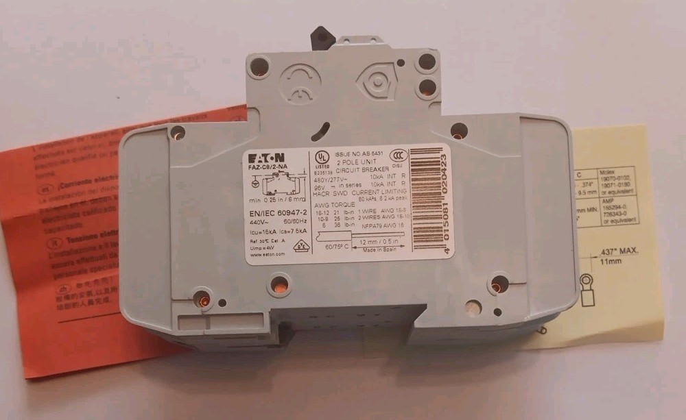 Eaton FAZ-C8/2-NA 2 Pole 8A Trip C Miniature Circuit Breaker 102166, NEW
