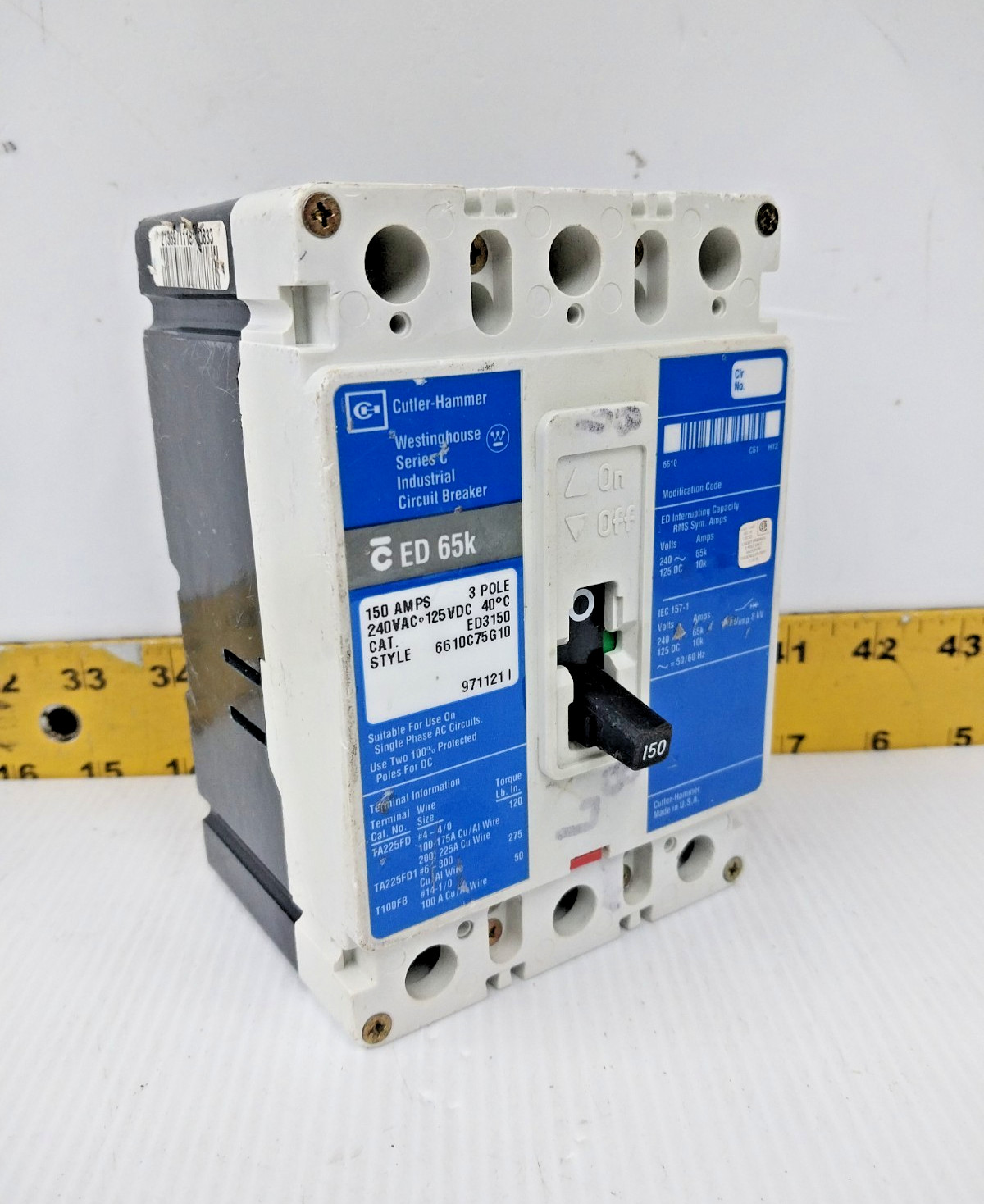 Cutler-Hammer 150 Amp Circuit Breaker 240 VAC / 125 VDC 3 Pole ED3150 (#2)