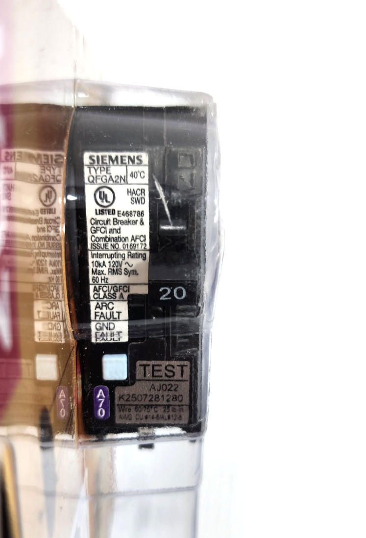 Siemens Q120DFNP 20A Plug-On Neutral Dual Function AFCI/GFCI Breaker QFGA2N -New