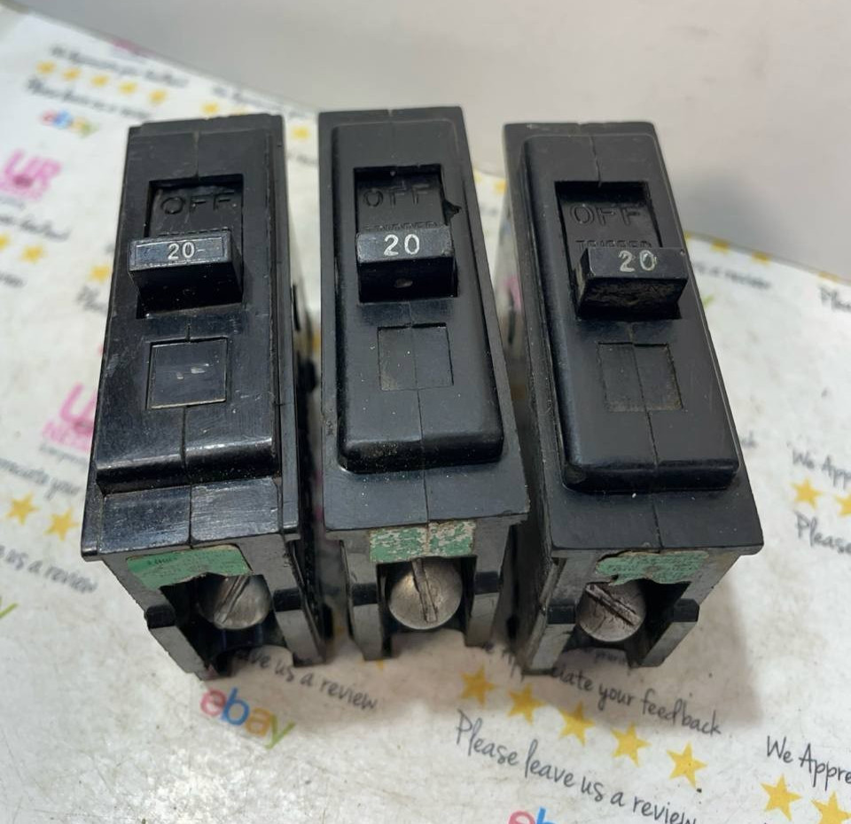 3 GE TQL1120 Single Pole 120/240 Volt 20 Amp Plug-In Circuit Breaker lot of 3