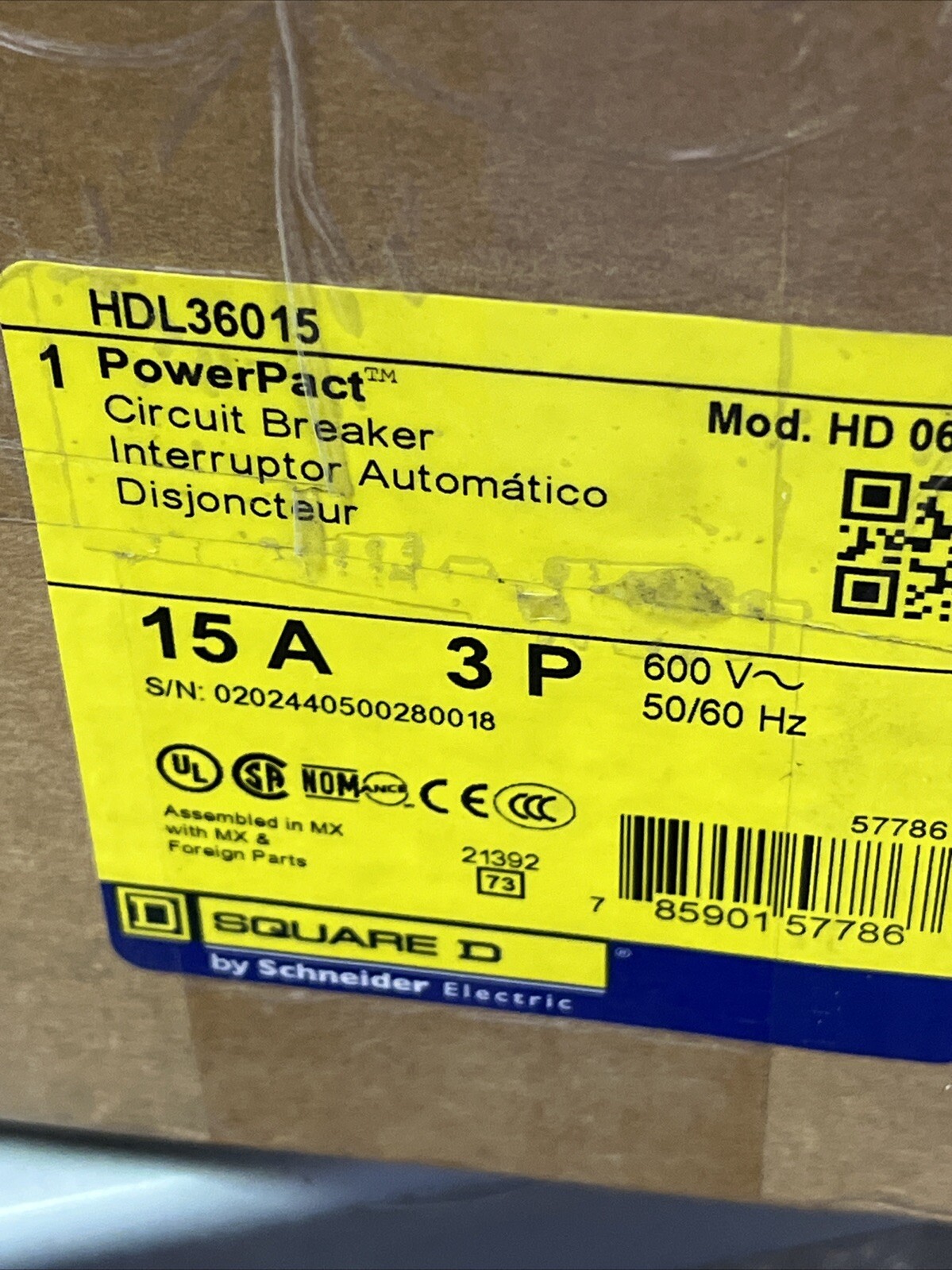 (UP TO 3) NEW NIB HDL36015 SQUARE D CIRCUIT BREAKER 3POLE 15AMP 600VAC