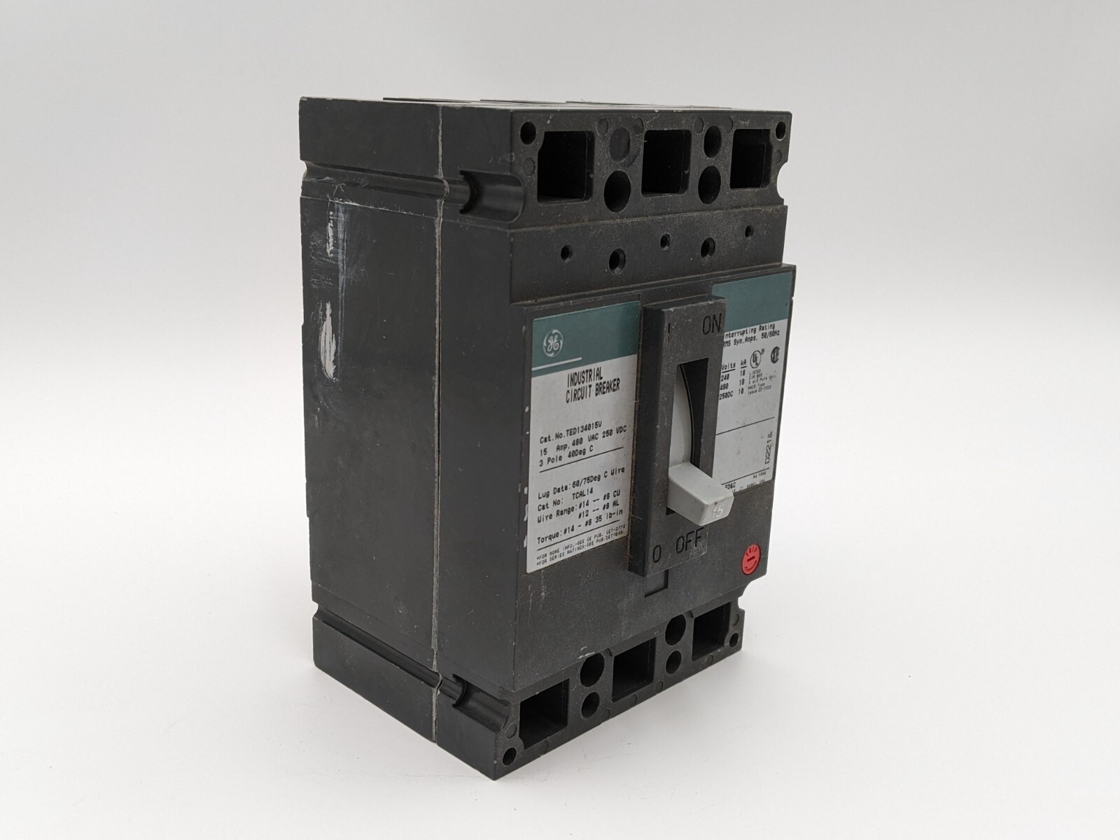 General Electric GE TED134015V Circuit Breaker 15 Amp 3 Pole 480 VAC 250 VAC