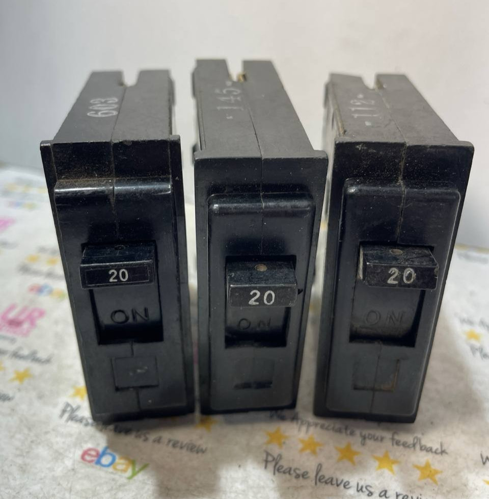 3 GE TQL1120 Single Pole 120/240 Volt 20 Amp Plug-In Circuit Breaker lot of 3