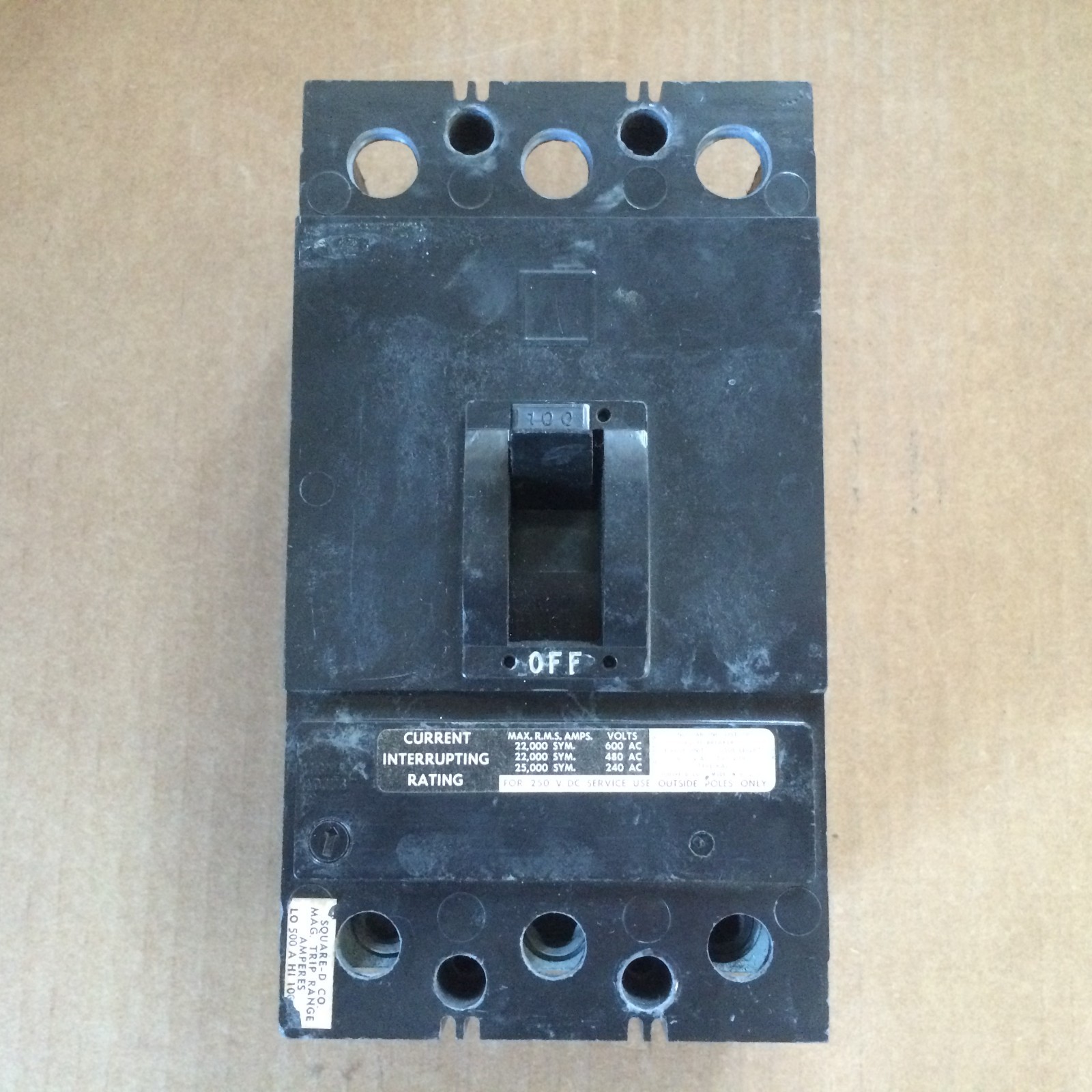 SQUARE D KAL KAL36100 3 pole 600v 100 amp Circuit Breaker Black