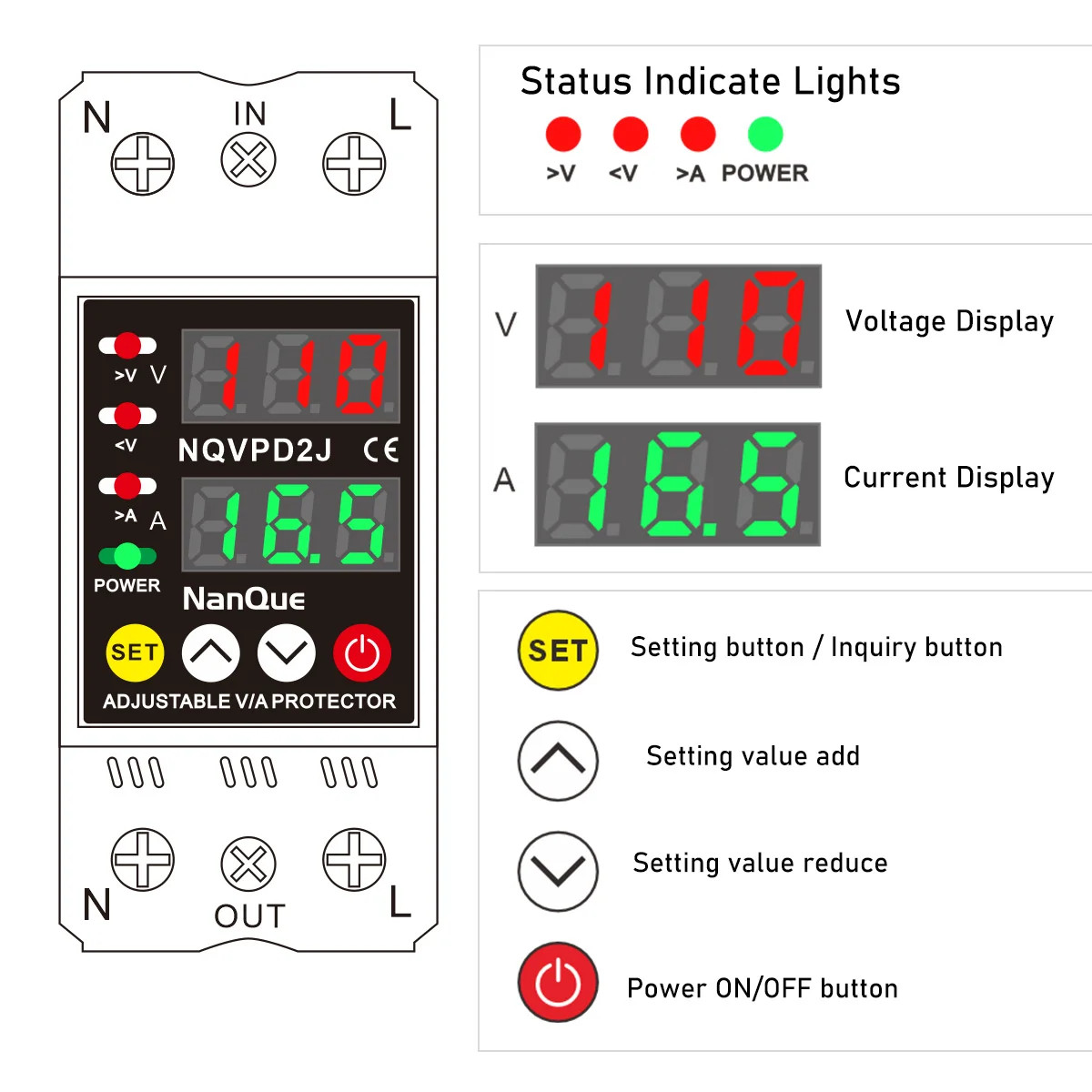 Adjustable Voltage Current Protector 110/120/127/220/240V 80300V Universal AC DC