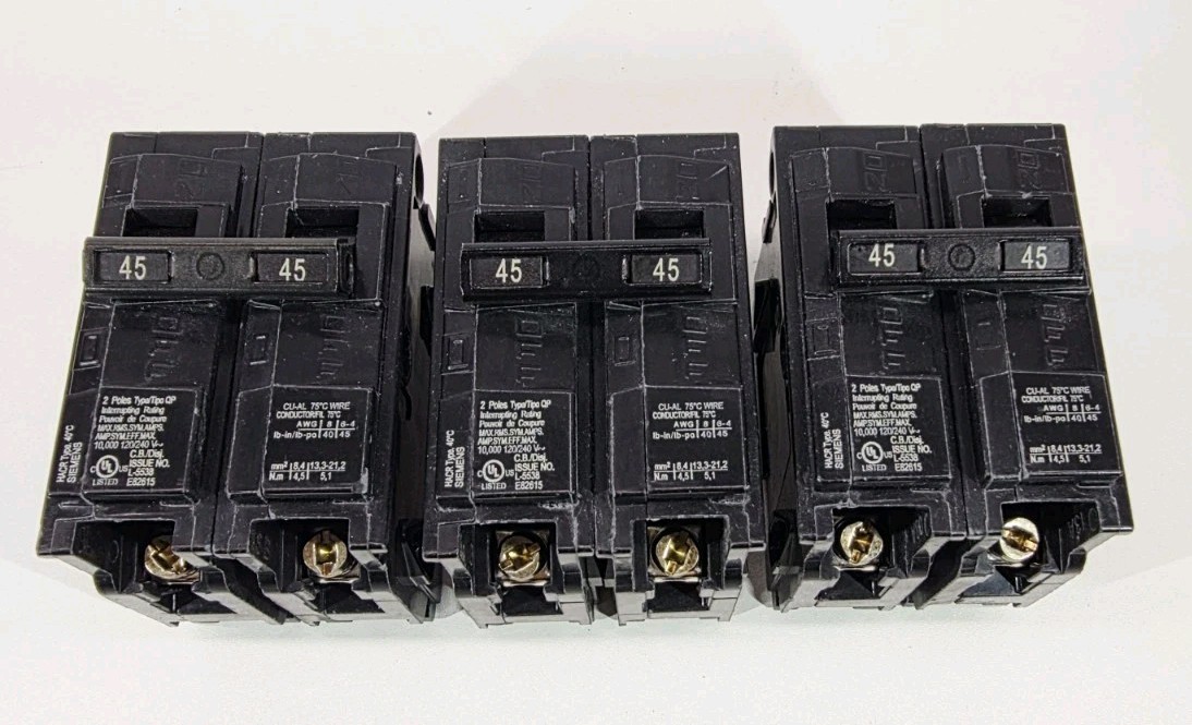 Lot Of 3 Siemens Q245 45 Amp Double-Pole Type QP Circuit Breaker
