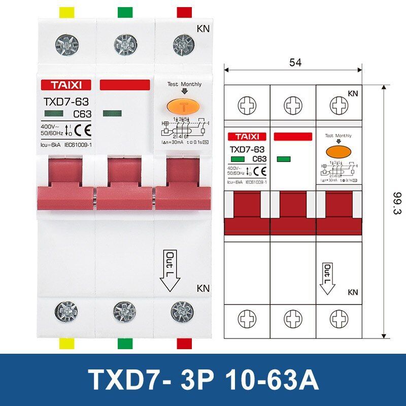 Circuit Breaker Motor Electrical Protection RCBO 16A-63A Kit Three Phase MCB