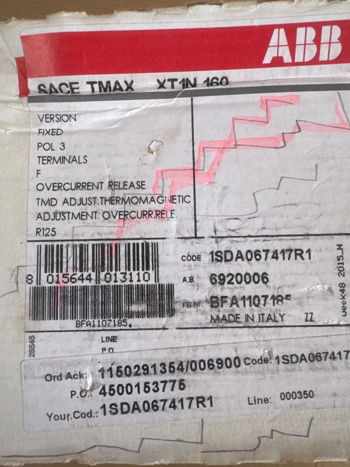 ABB XT1N 160 1SDA067417R1 125 A Circuit Breaker