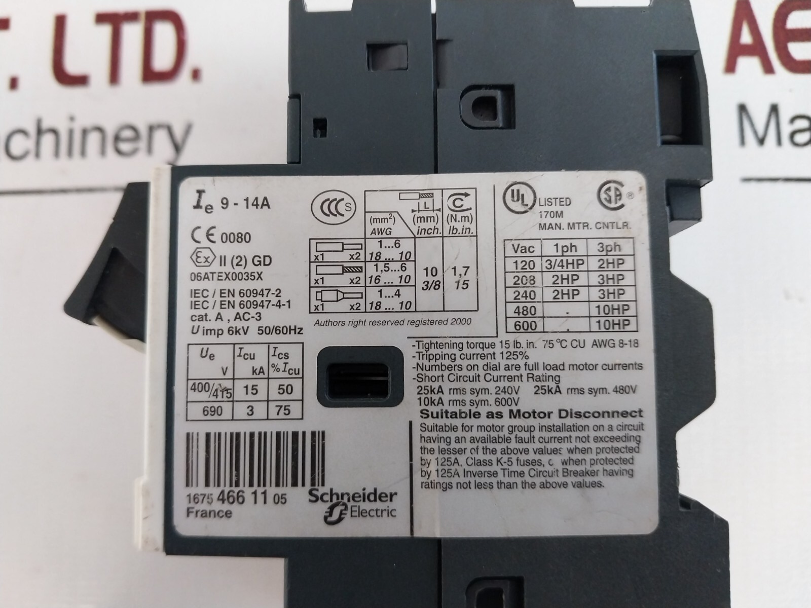 Telemecanique GV2ME16/9-14A Motor Circuit Breaker