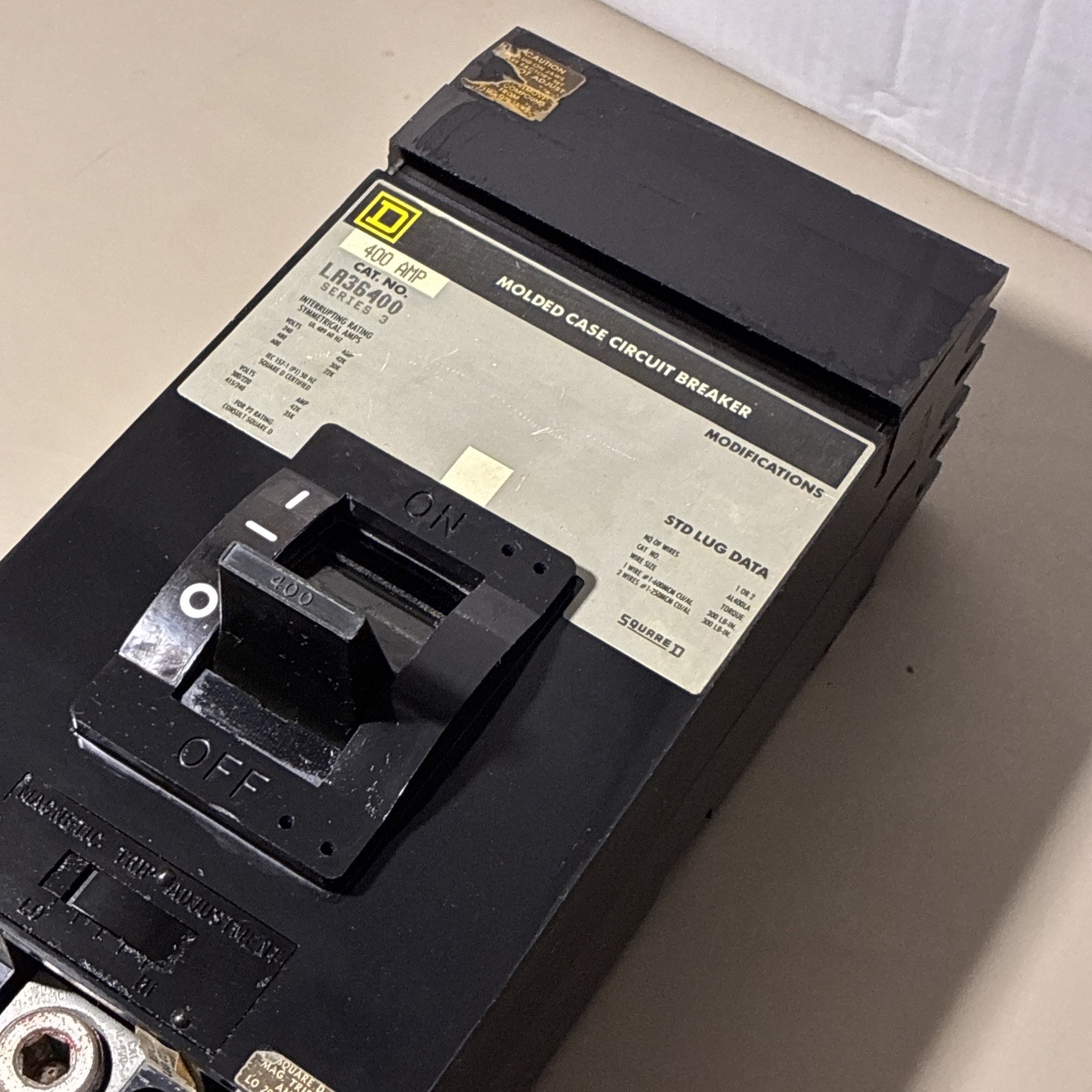 Square D LA36400 3 Pole 400 Amp 600 Vac I-Line Circuit Breaker