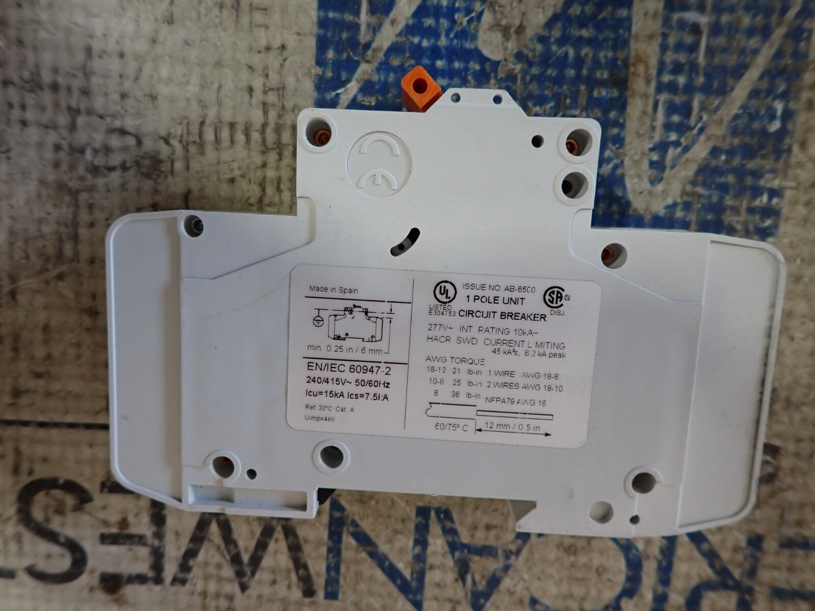 Sprecher + Schuh L9-10/1/C 10 amp 1 pole 277v Din Rail Breaker UL489