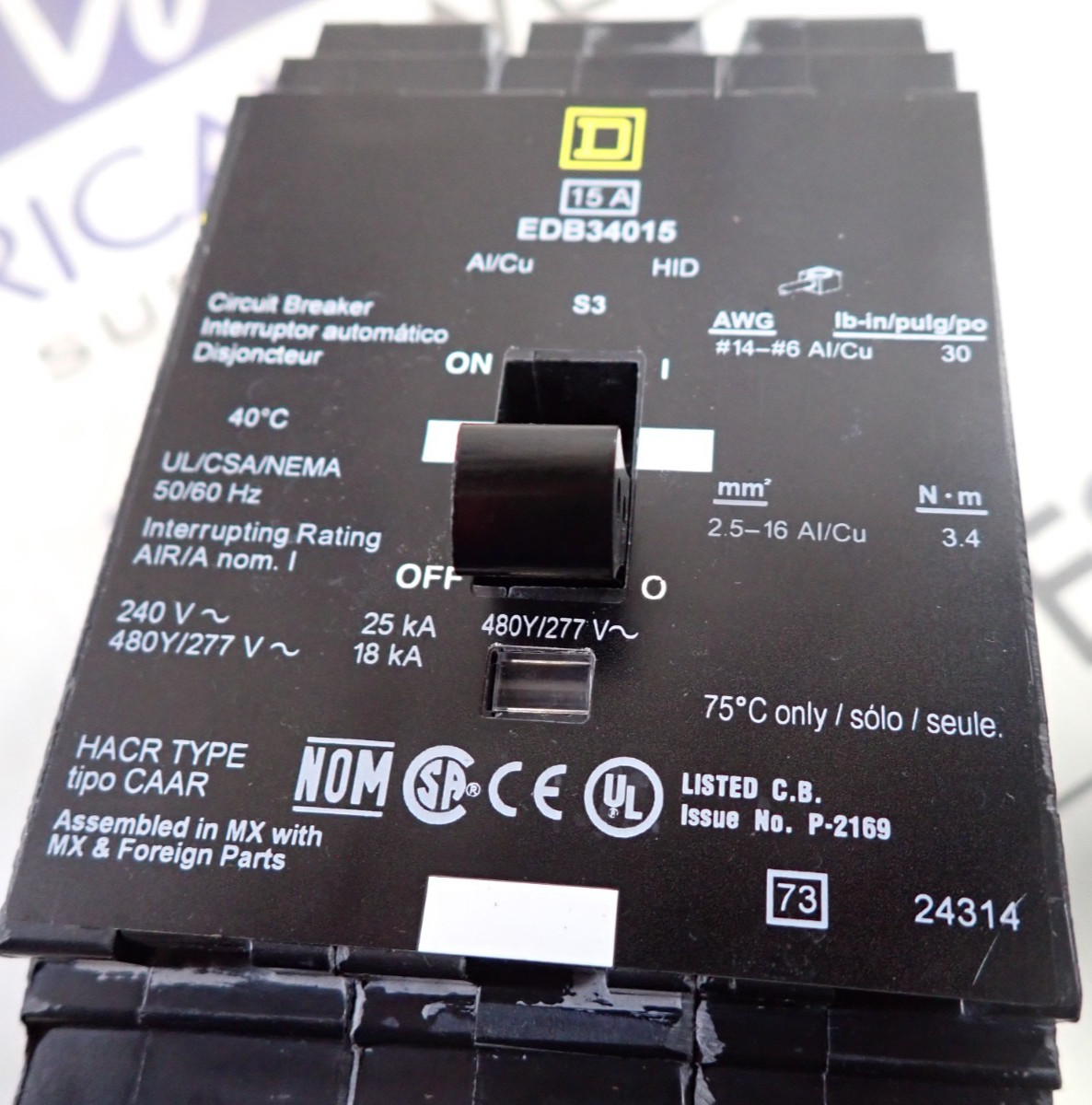 New Square D EDB34015 15 Amp 480Y/277 VAC 3 Pole Type EDB Bolt-On Breaker