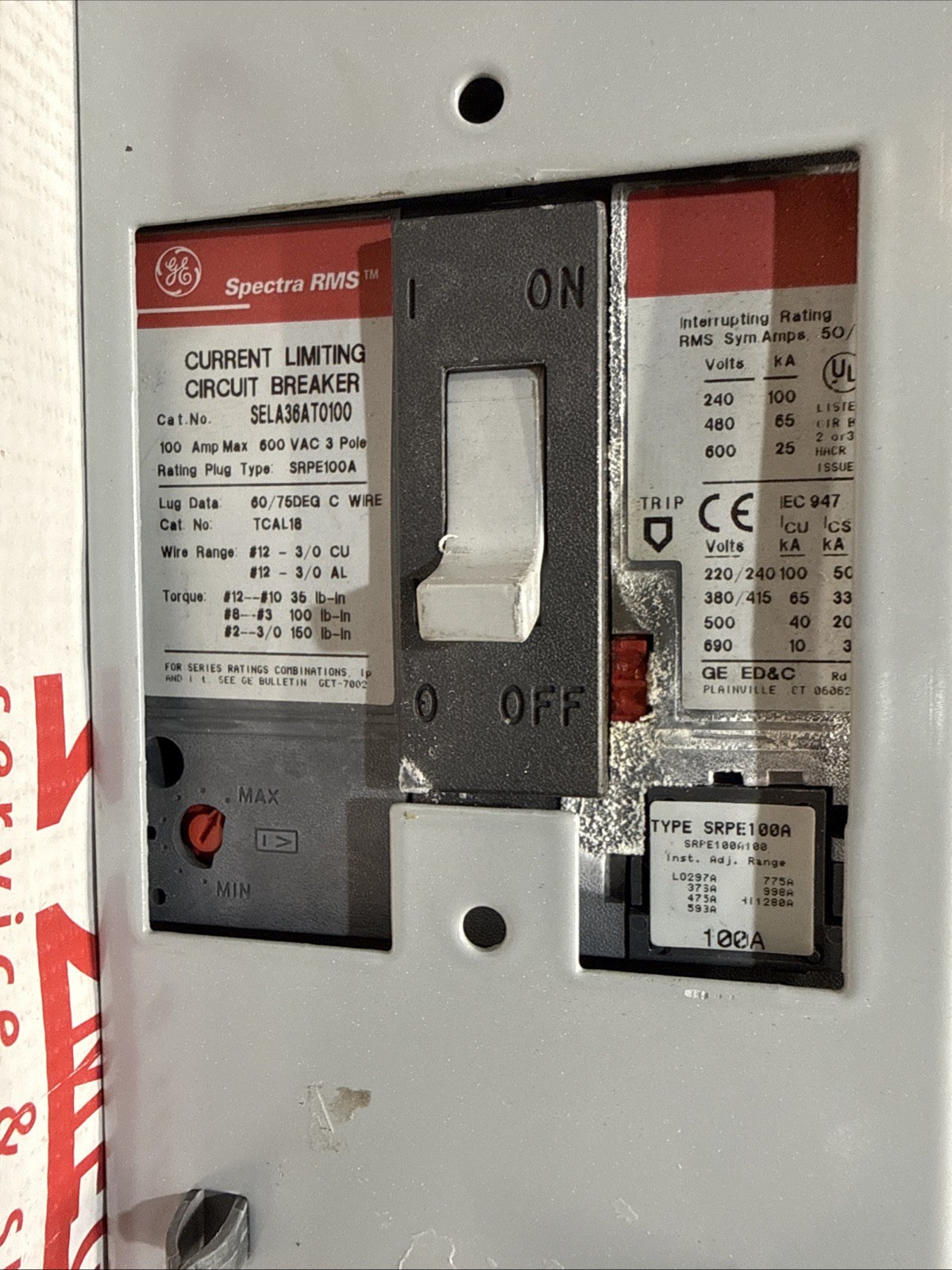 GE SELA36AI0150-100a Trip/SELA36AT0030-24a Circuit Breaker W/ Mount