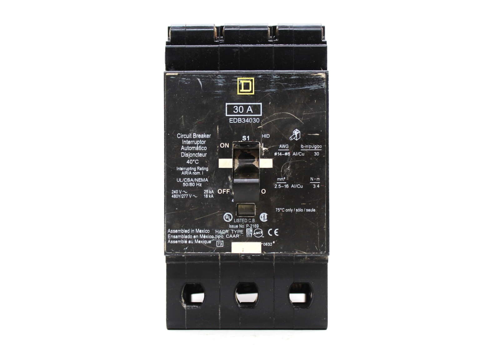 SQUARE D CIRCUIT BREAKER EDB34030 – 30 AMP 3 POLES